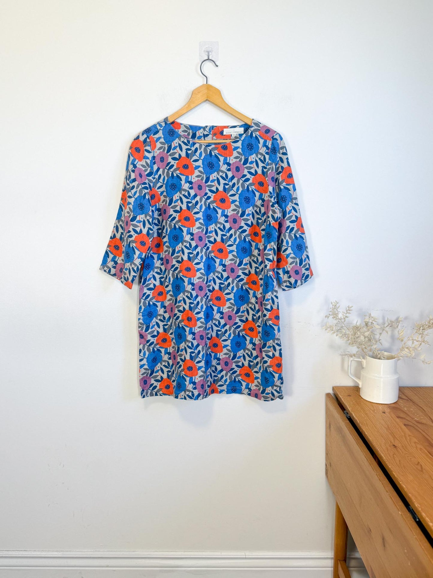 SEASALT CORNWALL Linen Floral Tunic Mini Dress (Size M/L)