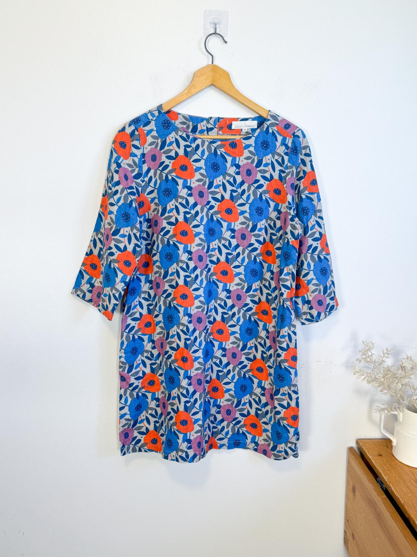 SEASALT CORNWALL Linen Floral Tunic Mini Dress (Size M/L)