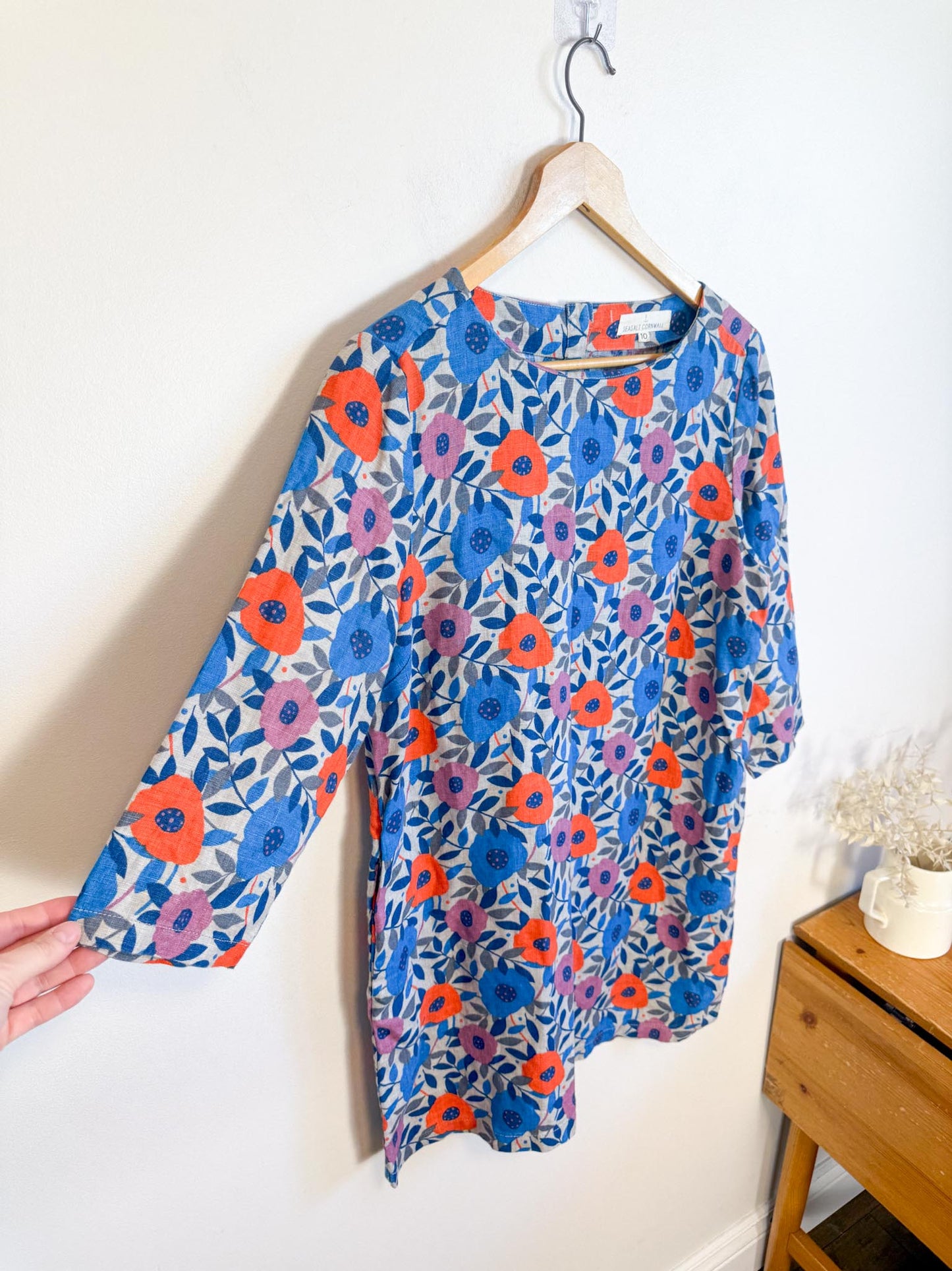 SEASALT CORNWALL Linen Floral Tunic Mini Dress (Size M/L)