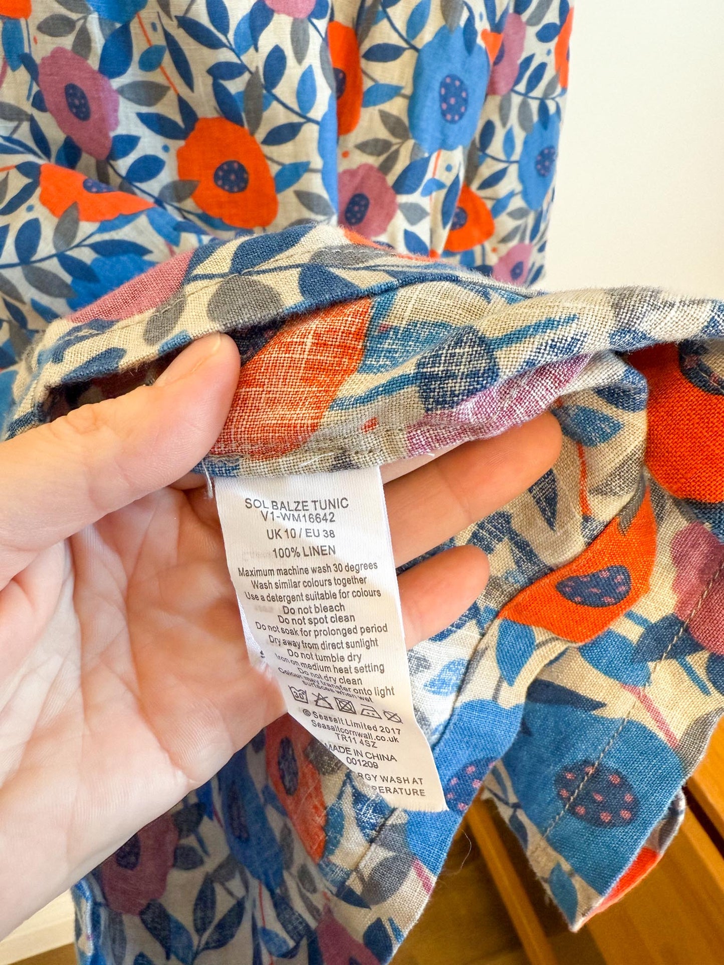 SEASALT CORNWALL Linen Floral Tunic Mini Dress (Size M/L)