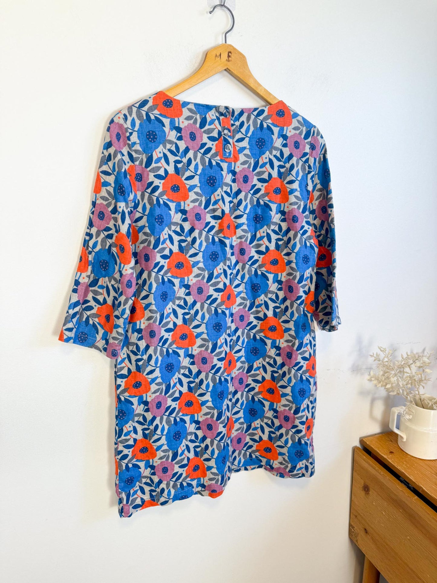 SEASALT CORNWALL Linen Floral Tunic Mini Dress (Size M/L)