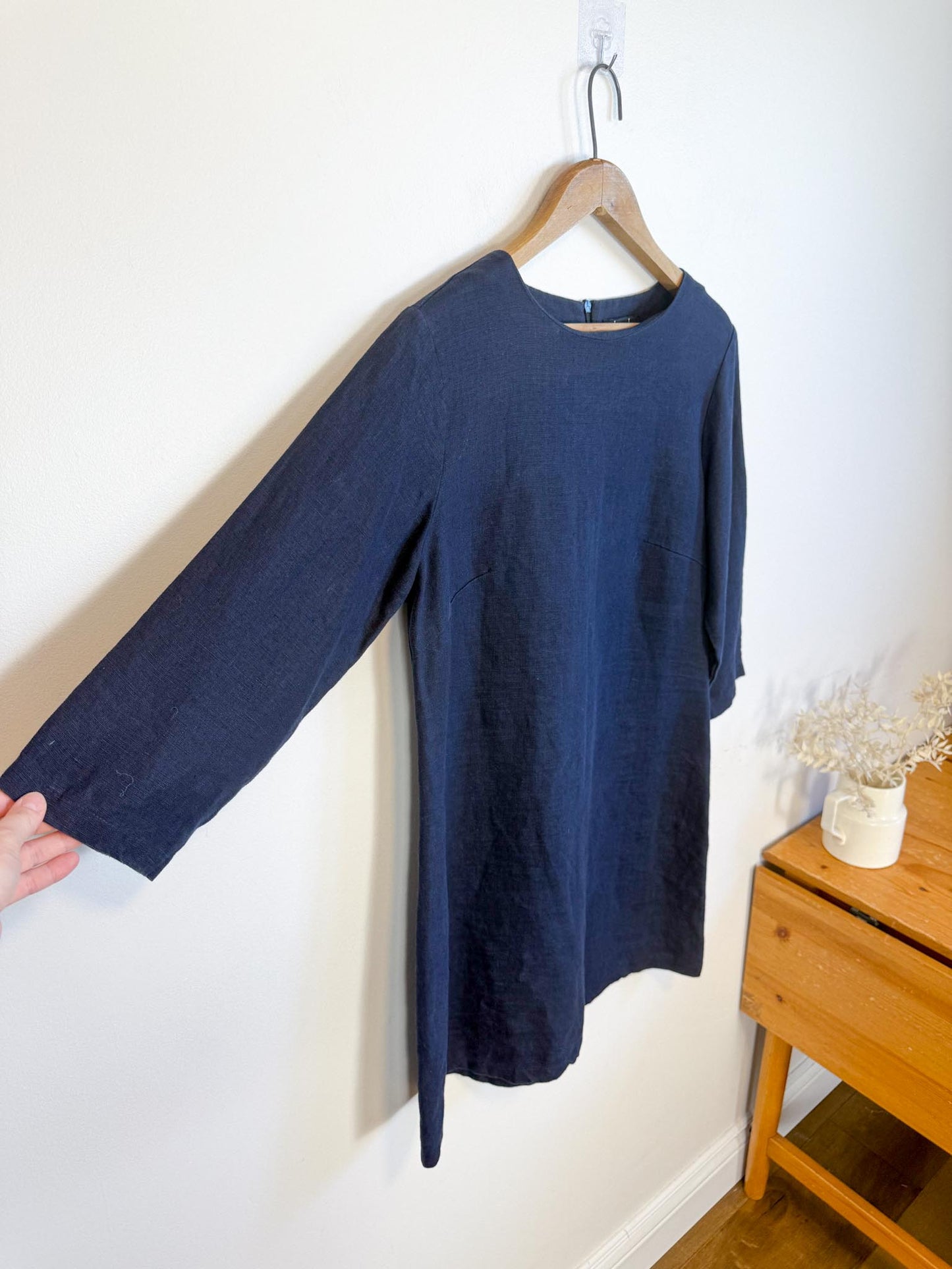 Linen & Life 3/4 Sleeve Linen Mini Dress In Navy SOLD AS IS (SIze M/L)