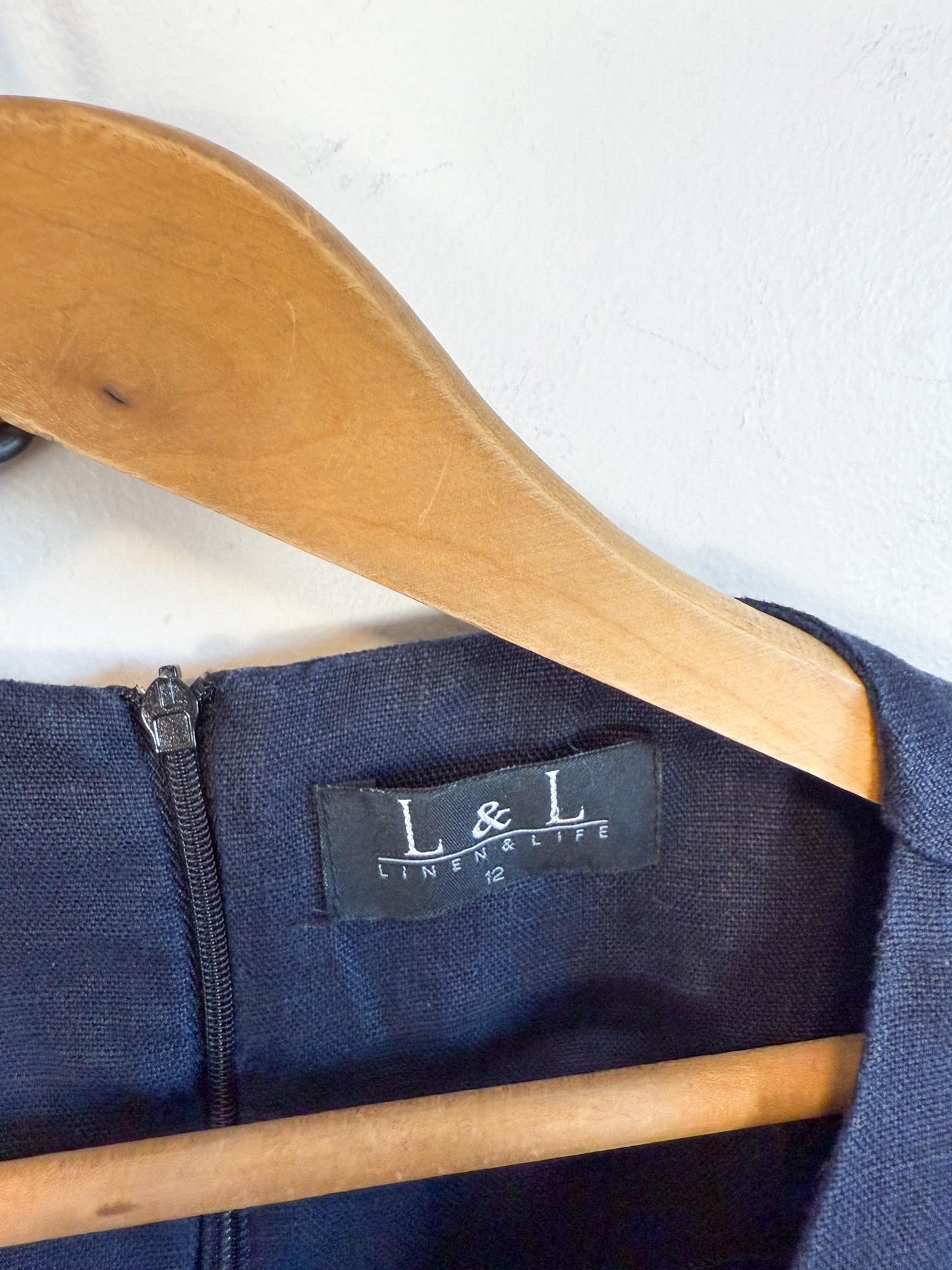 Linen & Life 3/4 Sleeve Linen Mini Dress In Navy SOLD AS IS (SIze M/L)
