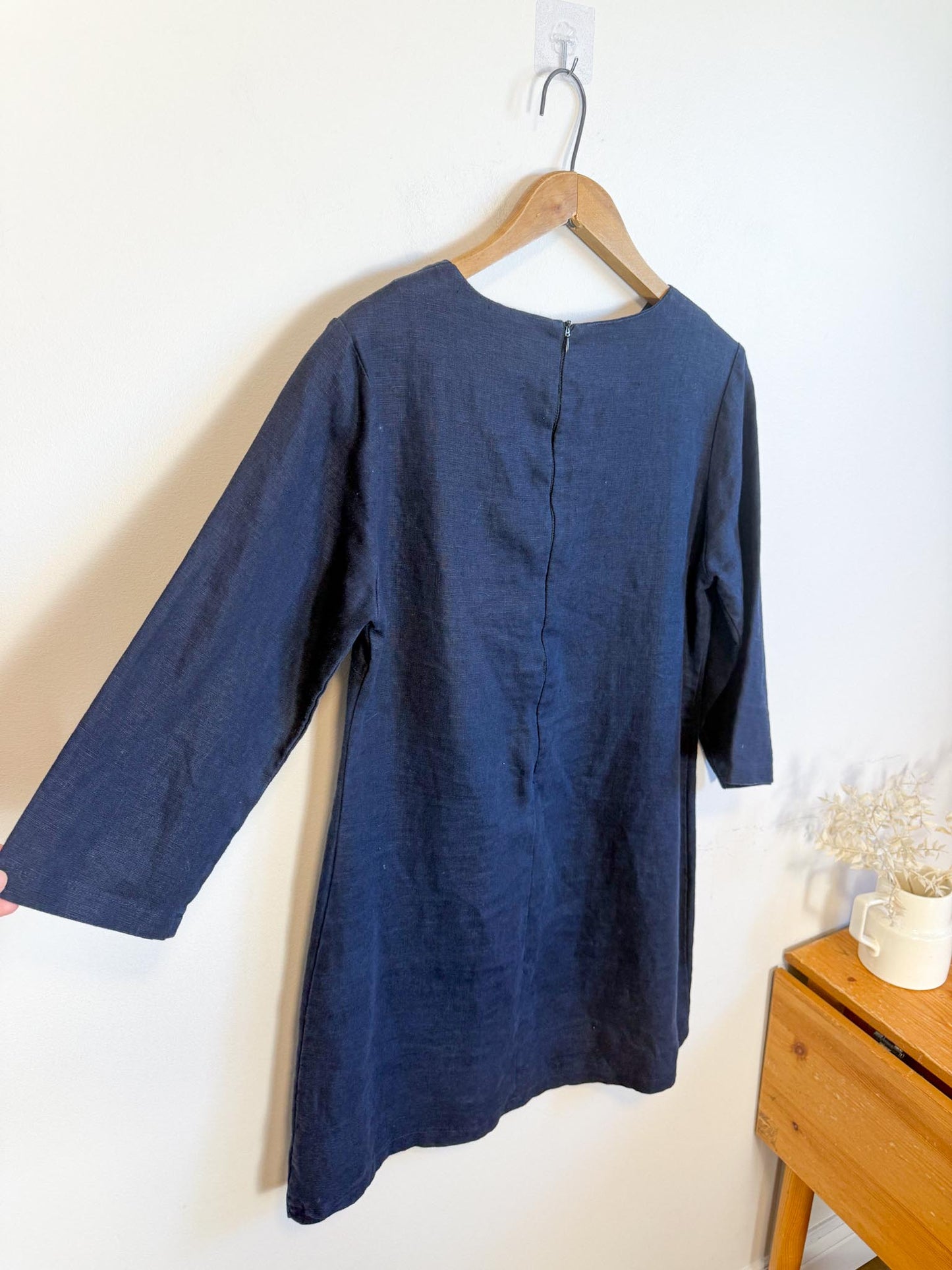 Linen & Life 3/4 Sleeve Linen Mini Dress In Navy SOLD AS IS (SIze M/L)