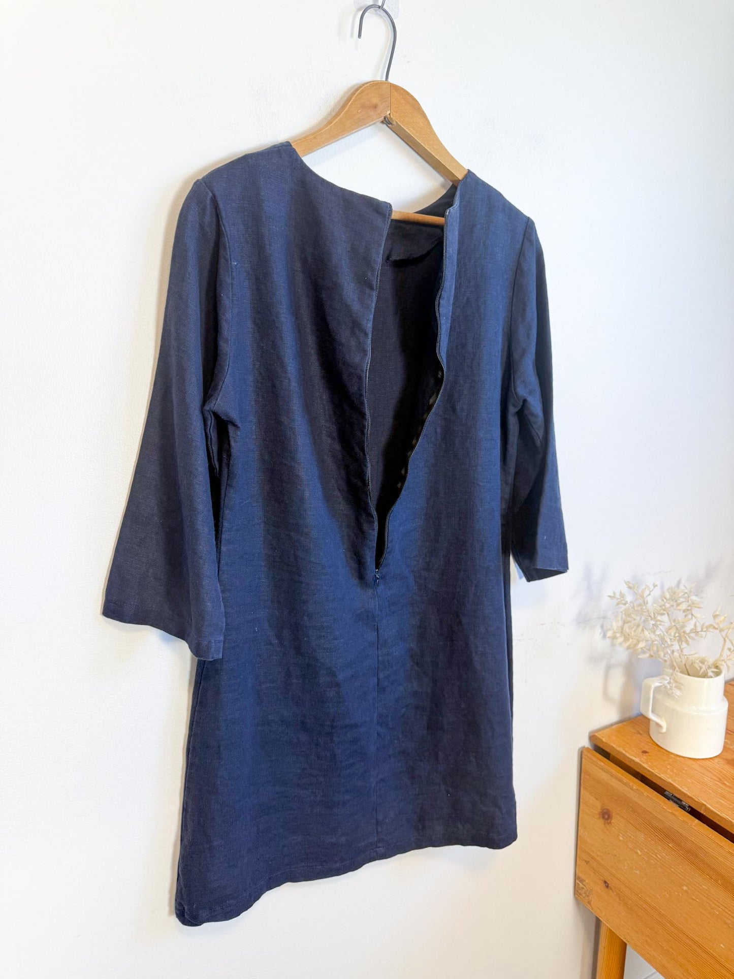 Linen & Life 3/4 Sleeve Linen Mini Dress In Navy SOLD AS IS (SIze M/L)