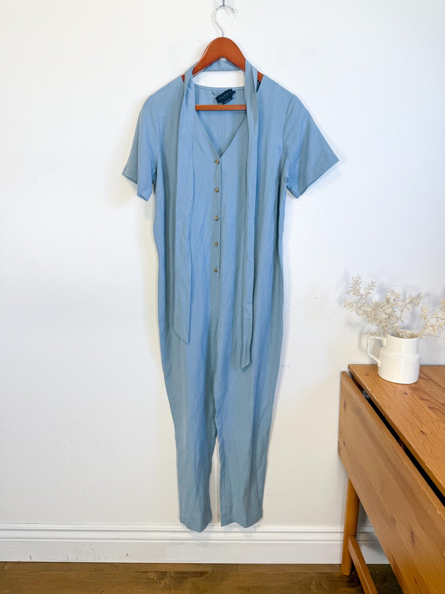 HATCH "The Noelle Jumpsuit in Robin Blue" (Size S)