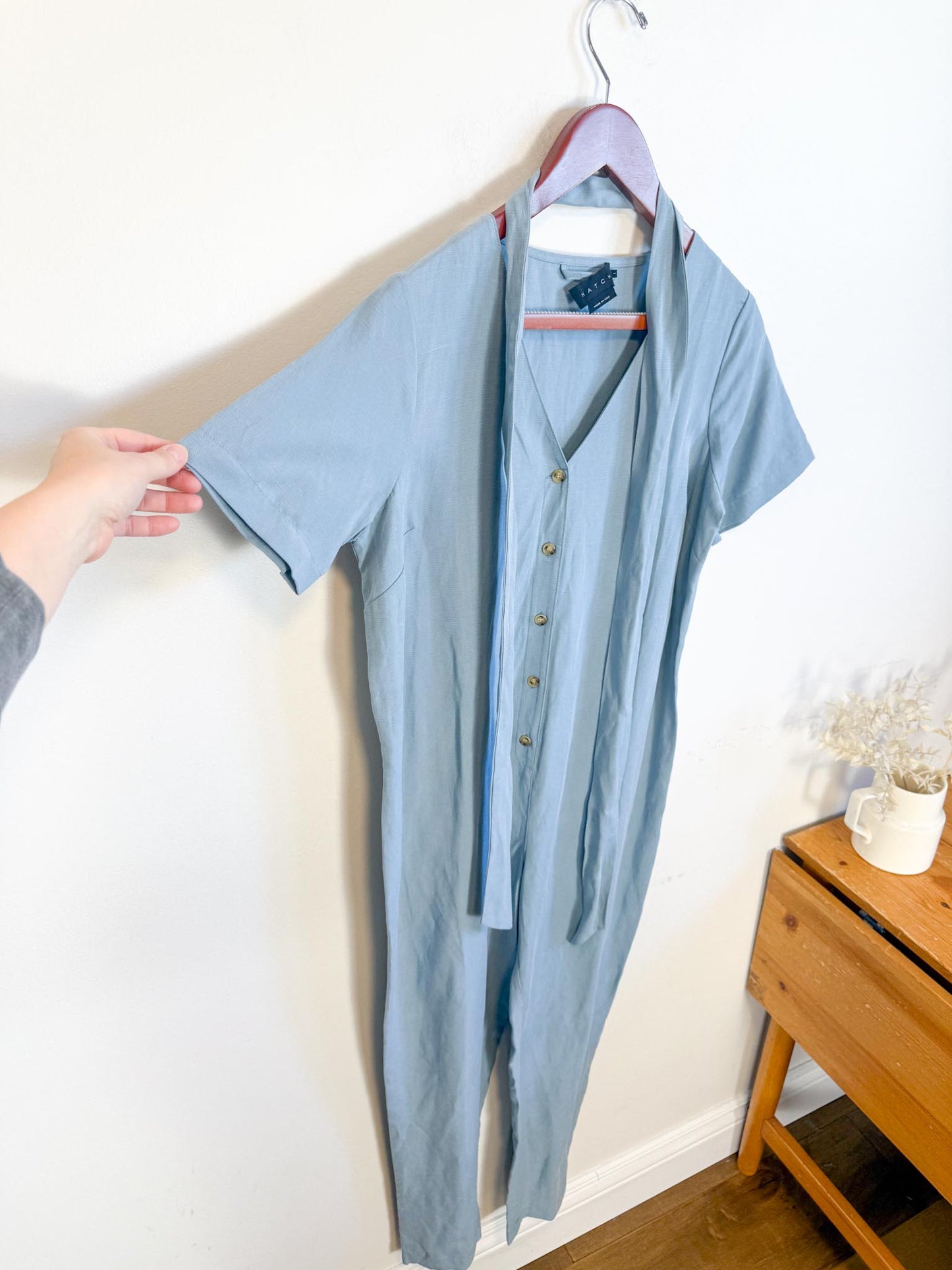 HATCH "The Noelle Jumpsuit in Robin Blue" (Size S)