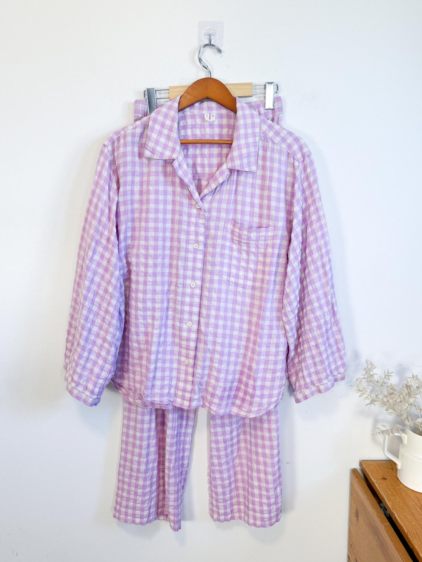 ARKET "Gingham Seersucker Pyjama Two Piece Set in Lilac" SOLD AS IS (Size S)