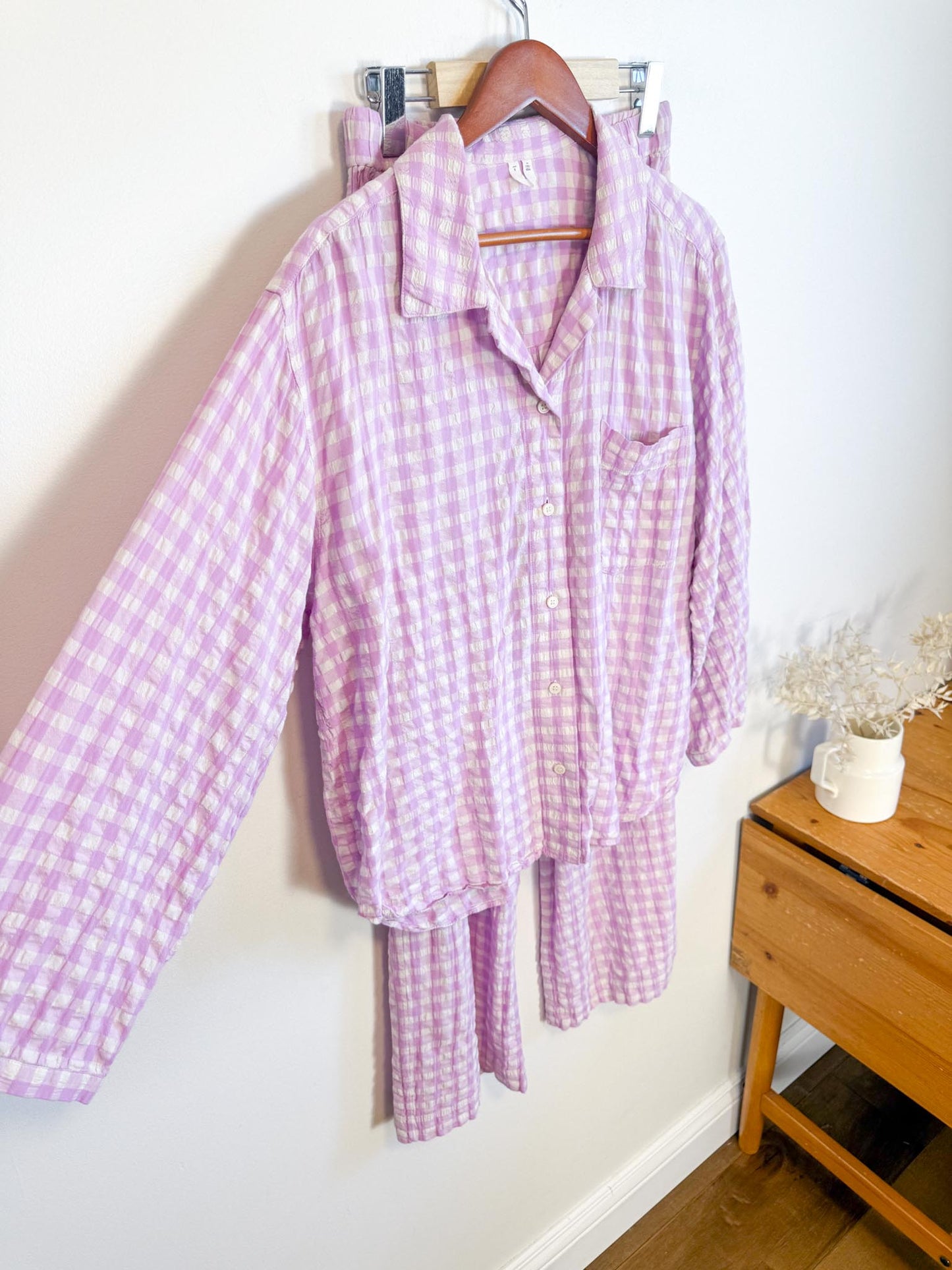 ARKET "Gingham Seersucker Pyjama Two Piece Set in Lilac" SOLD AS IS (Size S)