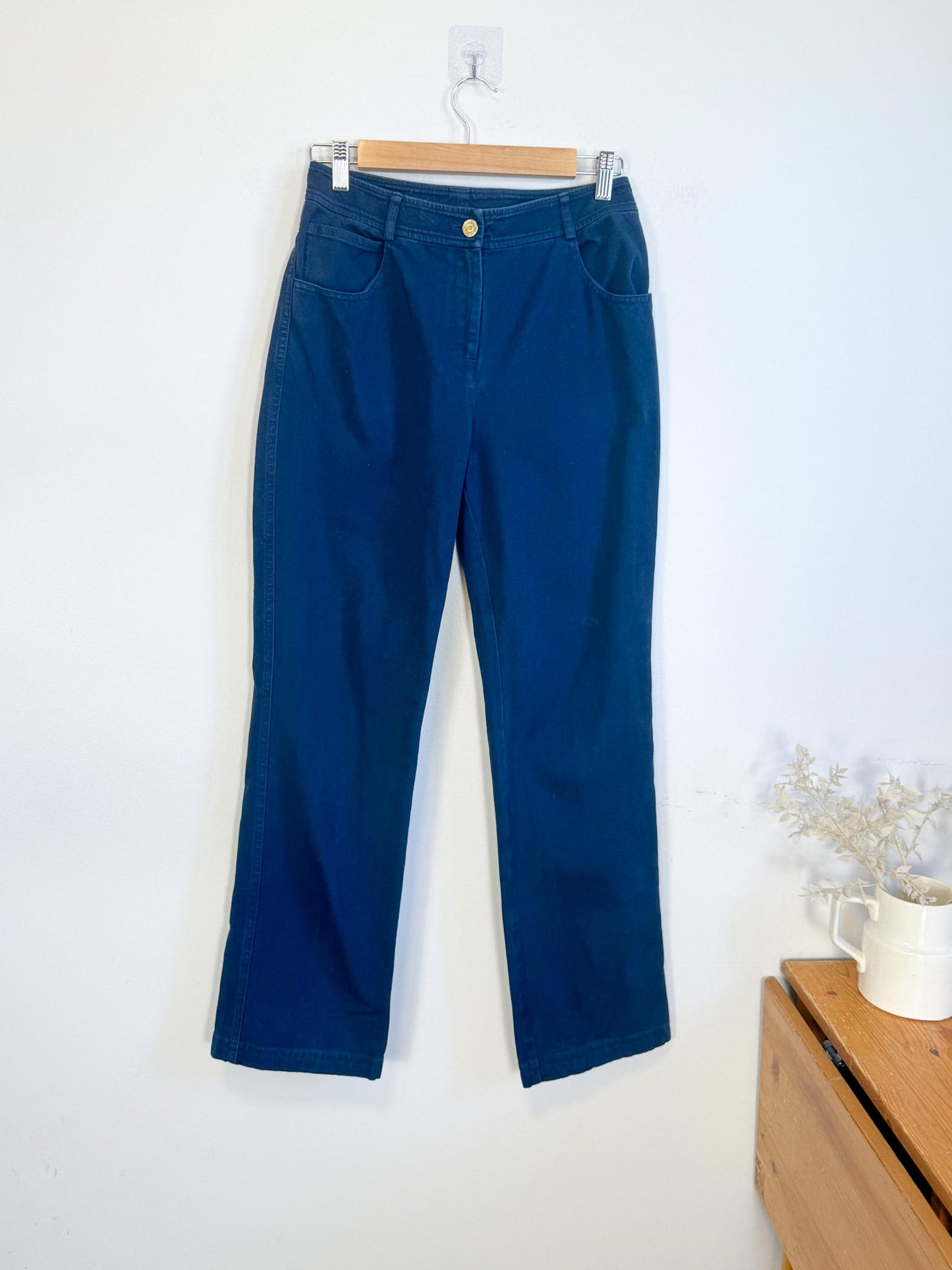 ST.JOHN Designer Cotton Pants in Navy (Size S)