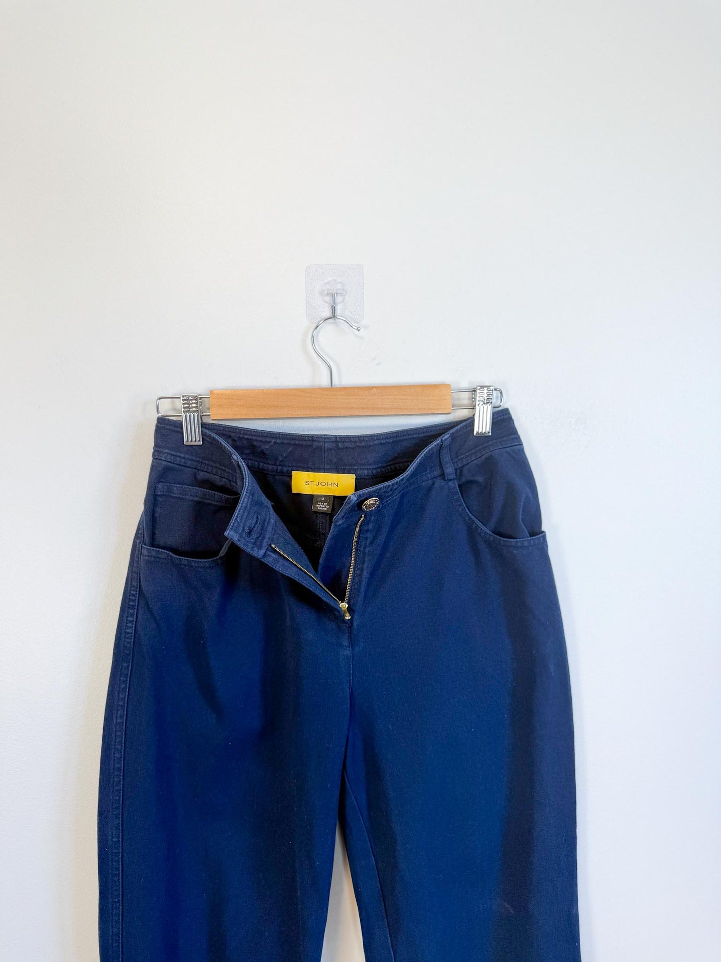 ST.JOHN Designer Cotton Pants in Navy (Size S)