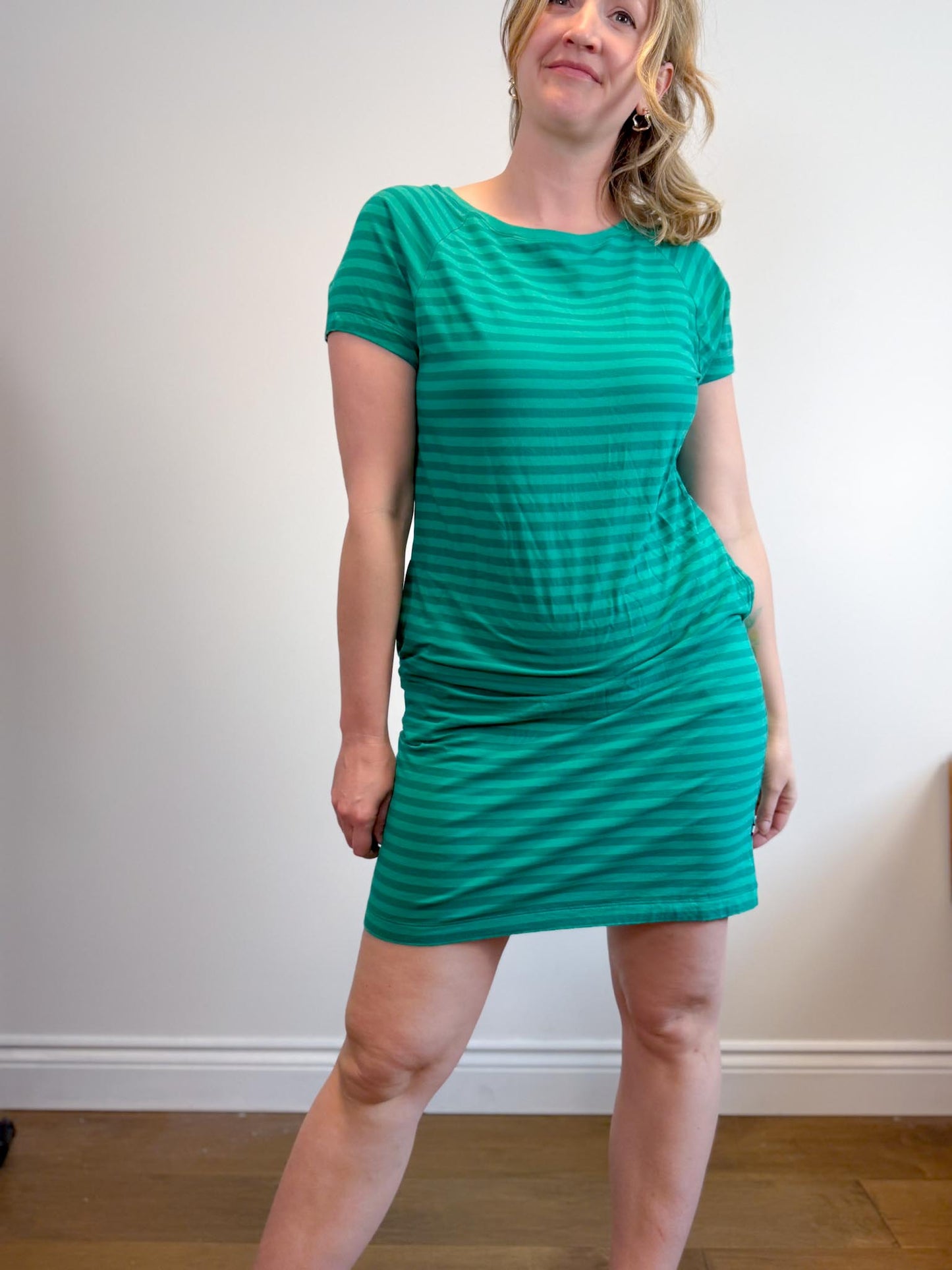 Kit & Ace Pima Cotton Striped T-Shirt Dress in Green (Size M)