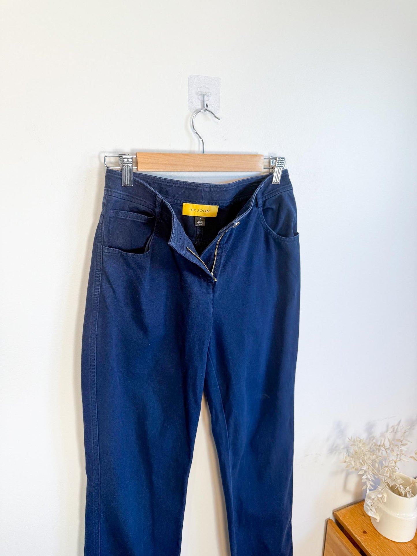 ST.JOHN Designer Cotton Pants in Navy (Size S)