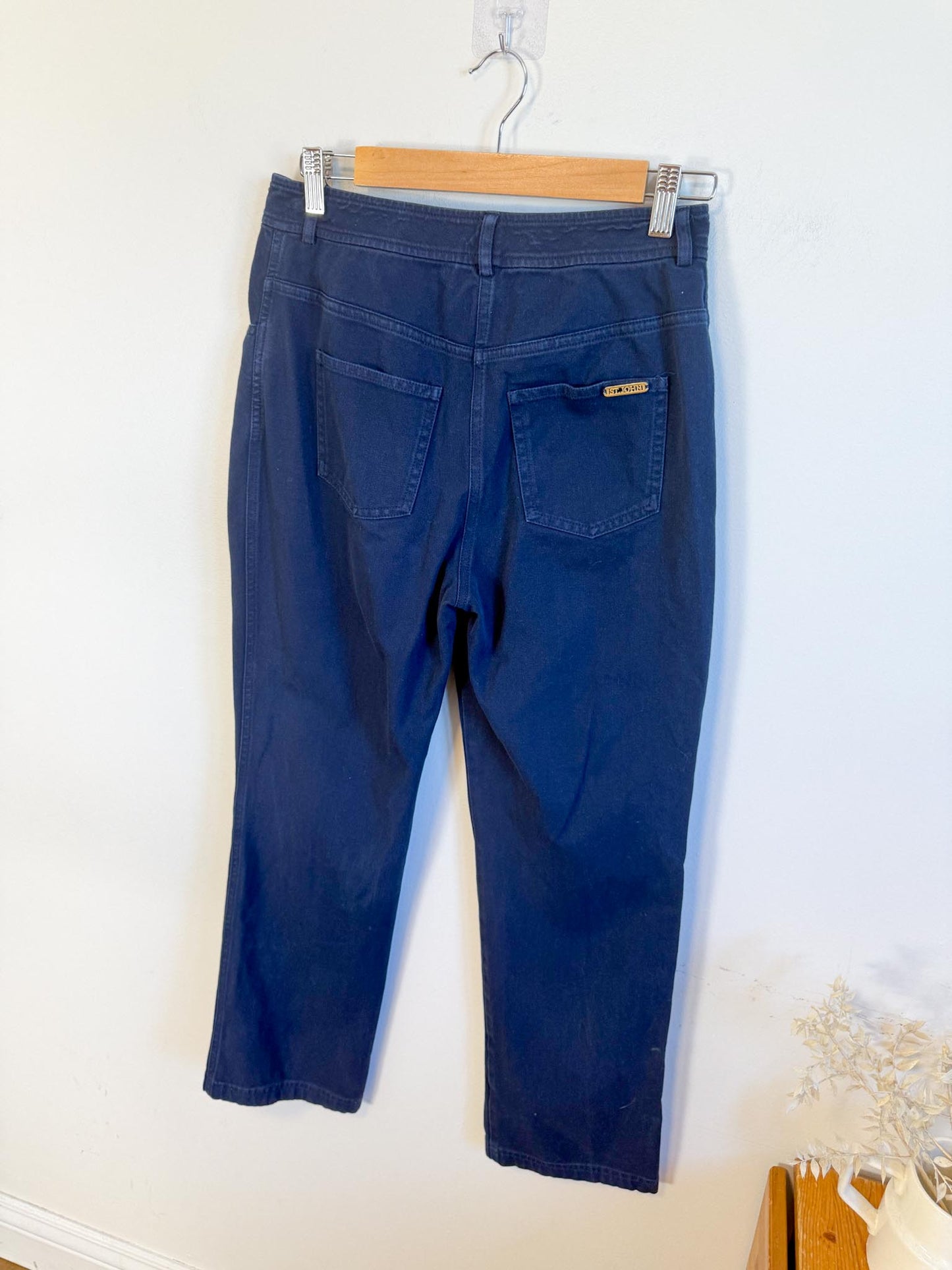 ST.JOHN Designer Cotton Pants in Navy (Size S)