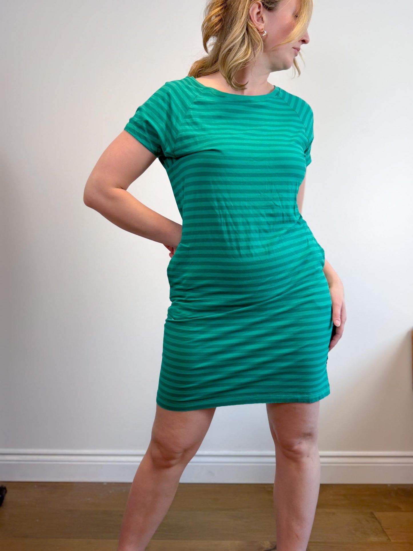 Kit & Ace Pima Cotton Striped T-Shirt Dress in Green (Size M)