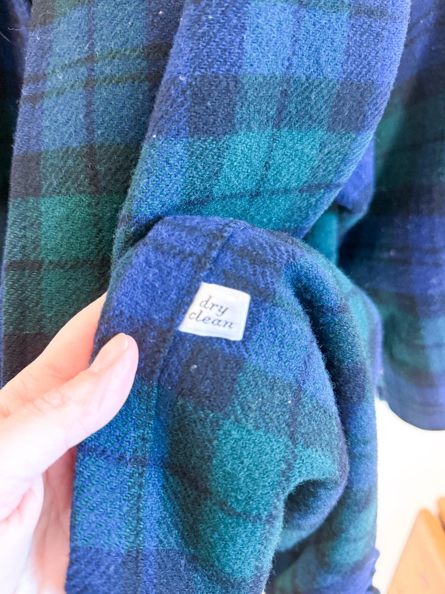 Vintage Plaid Wool Coat with Attached Scarf & Fringe (Size L)
