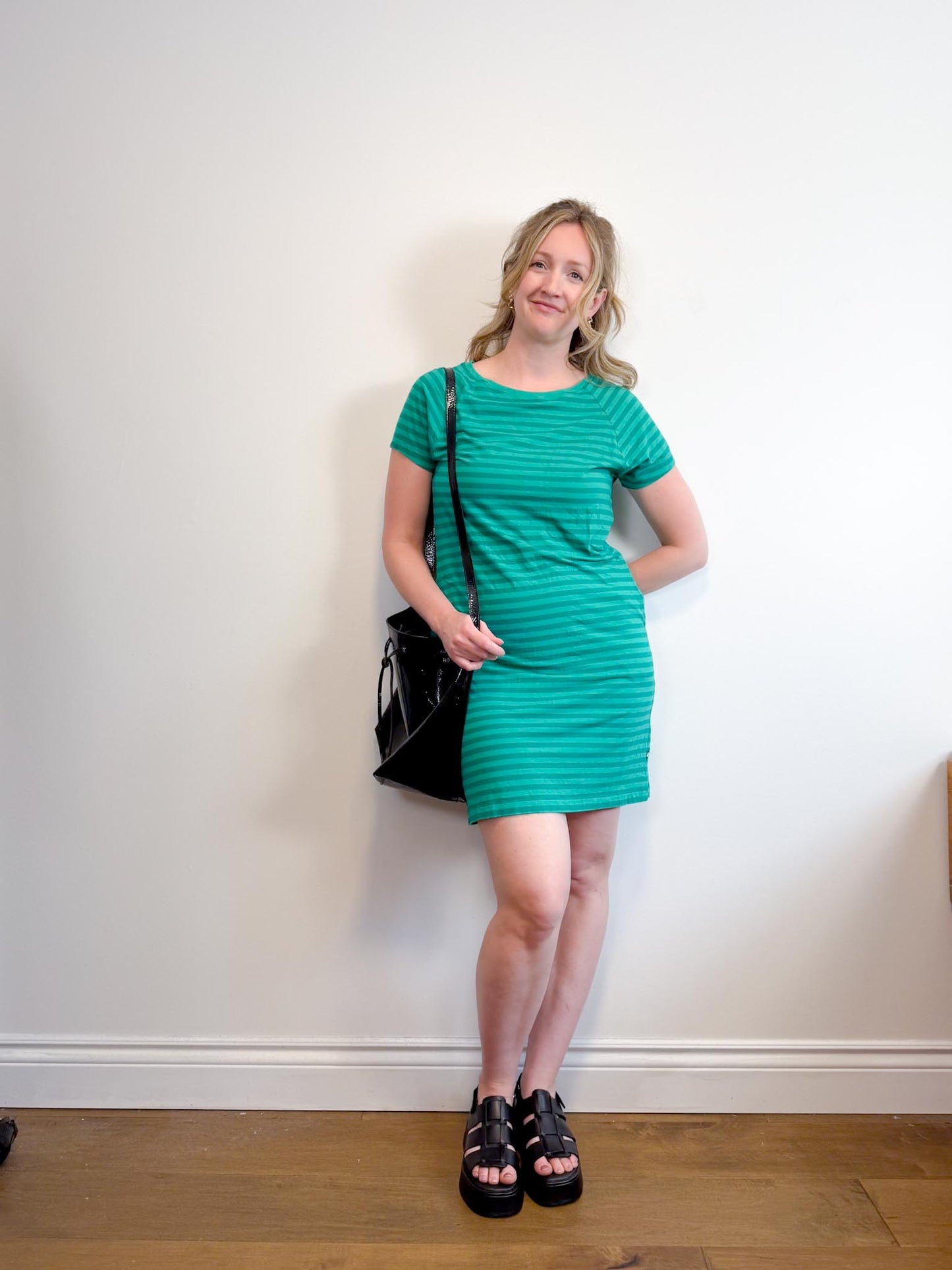Kit & Ace Pima Cotton Striped T-Shirt Dress in Green (Size M)