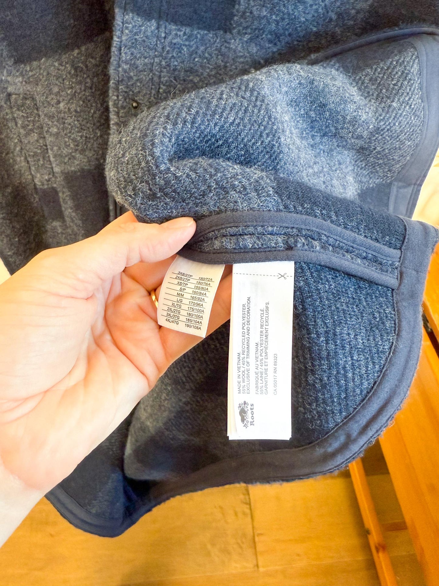 Roots "The Park Plaid Seymour Long Wool Coat in Navy" (Size XL)