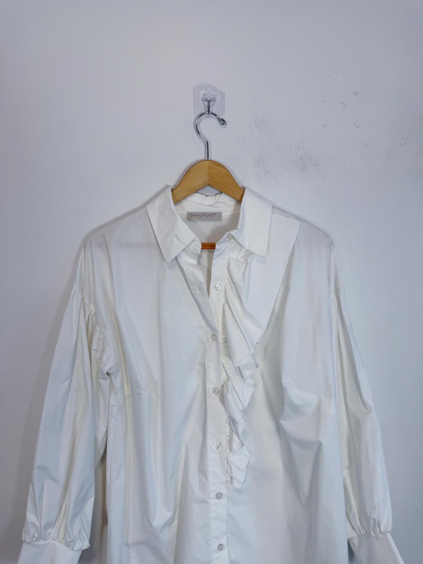 RINASCHIMENTO Long Ruffled Blouse in White (Size L)