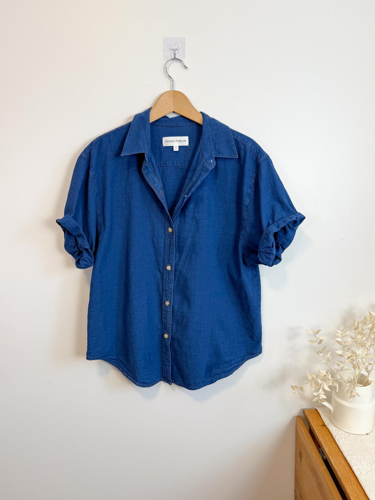Denim Forum "The Jane Shirt" in Blue with Contrast Stitching (Size M)