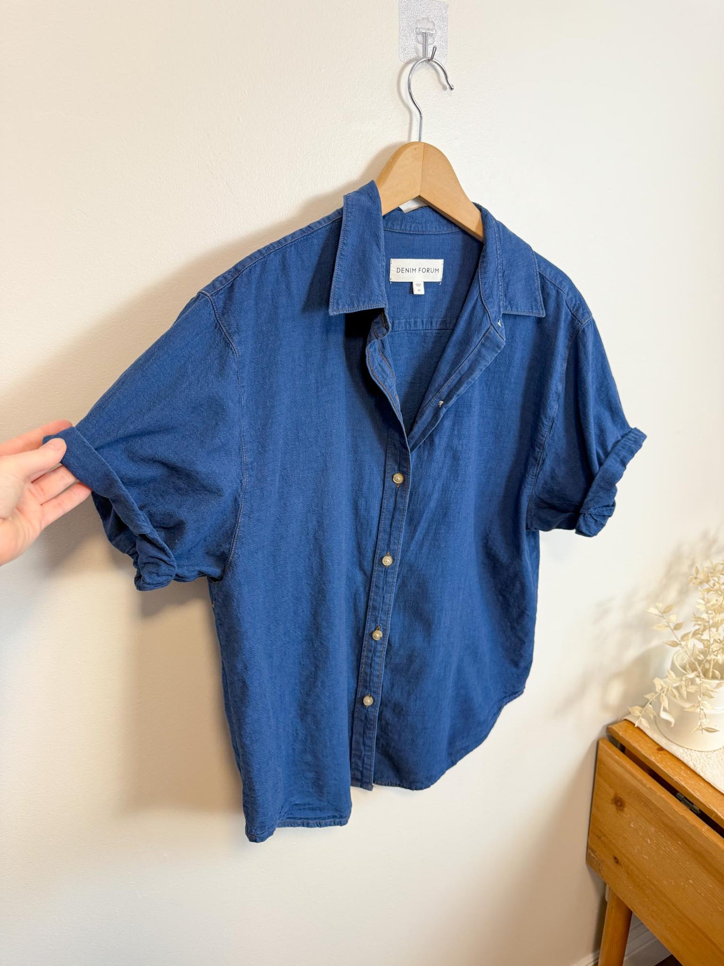 Denim Forum "The Jane Shirt" in Blue with Contrast Stitching (Size M)
