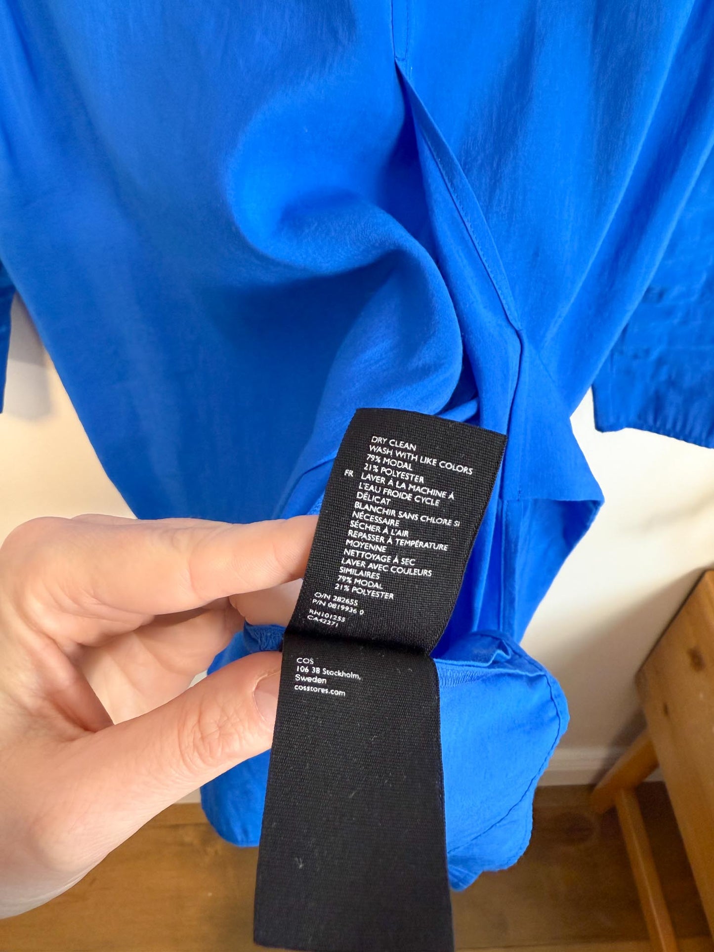 COS Wrap Style 3/4 Sleeve Blouse in Royal Blue (Size 8)