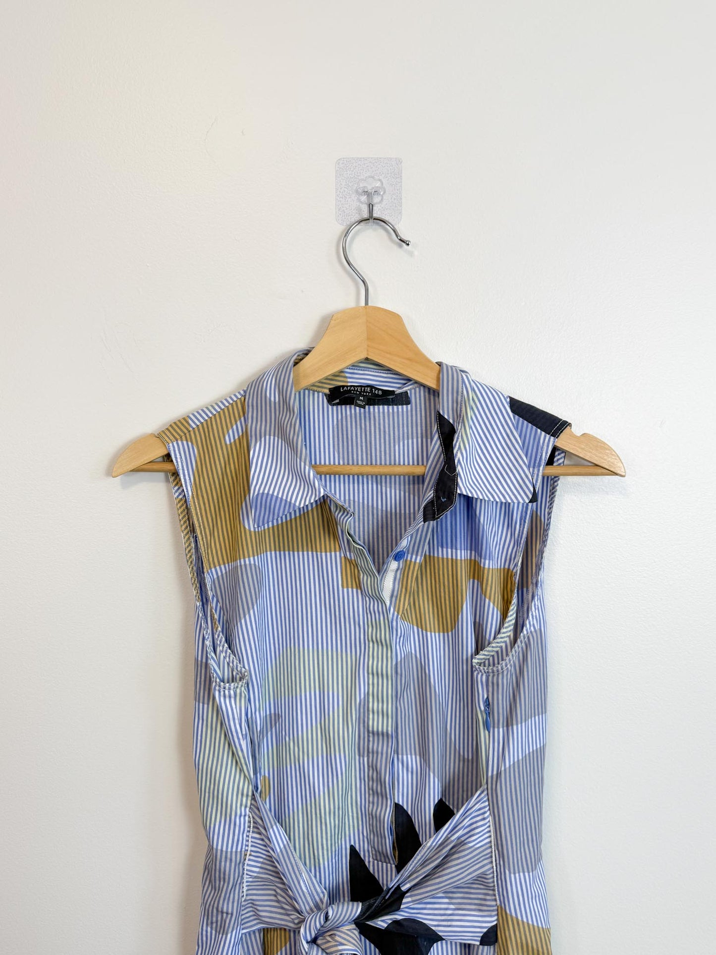 Lafayette 148 Pinstriped Shirt Dress with Abstract Print (Size M)