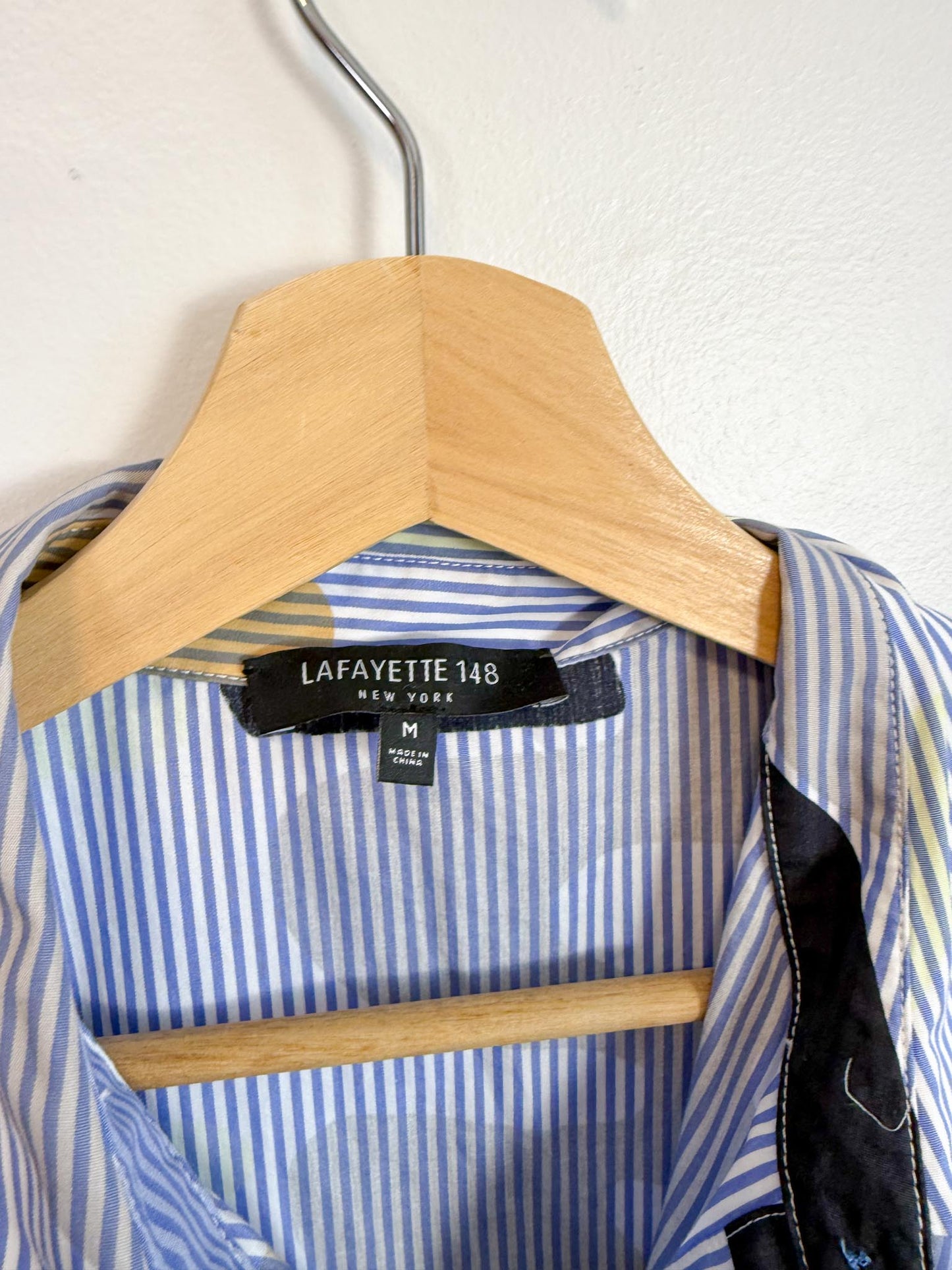 Lafayette 148 Pinstriped Shirt Dress with Abstract Print (Size M)