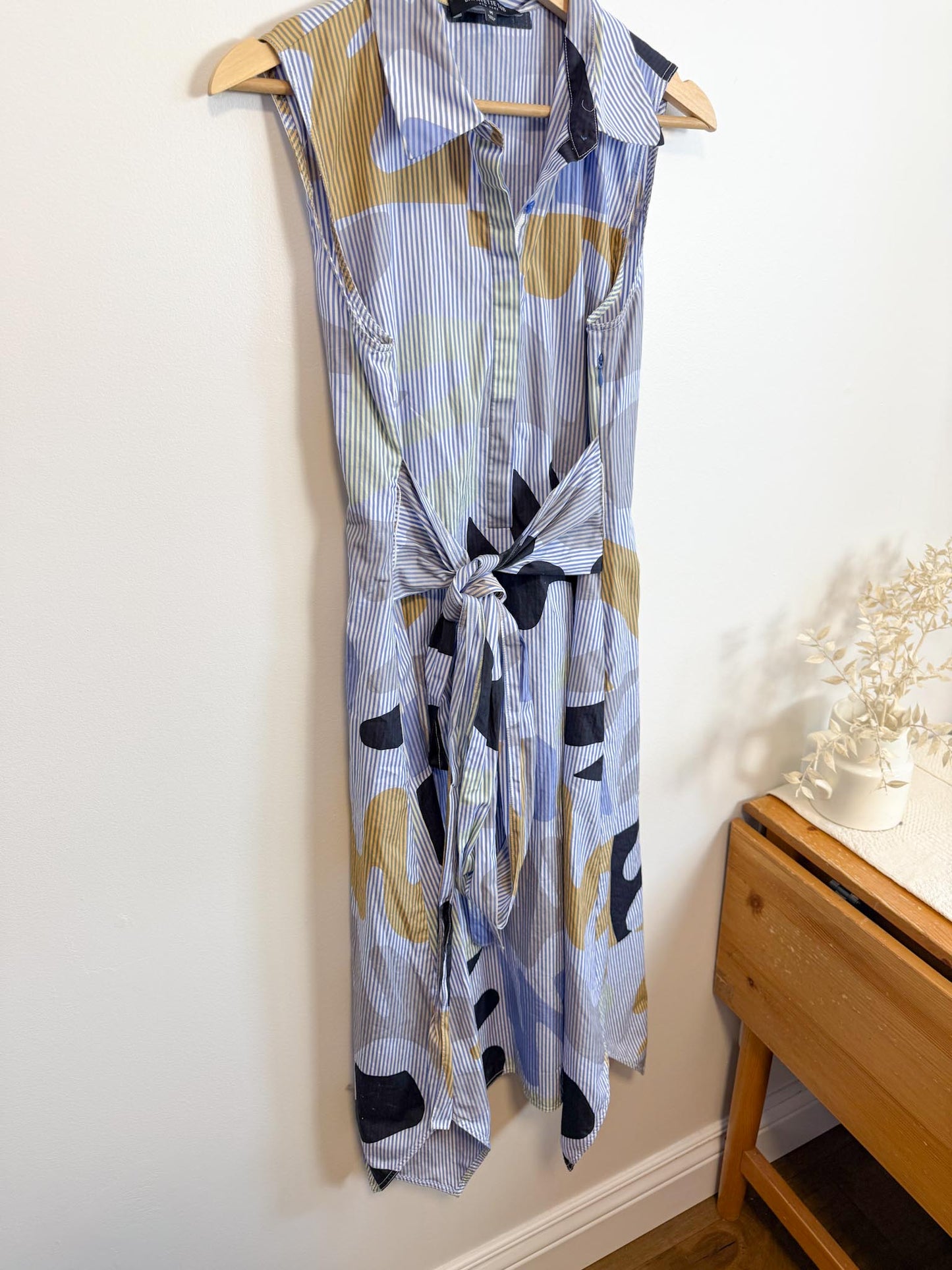 Lafayette 148 Pinstriped Shirt Dress with Abstract Print (Size M)