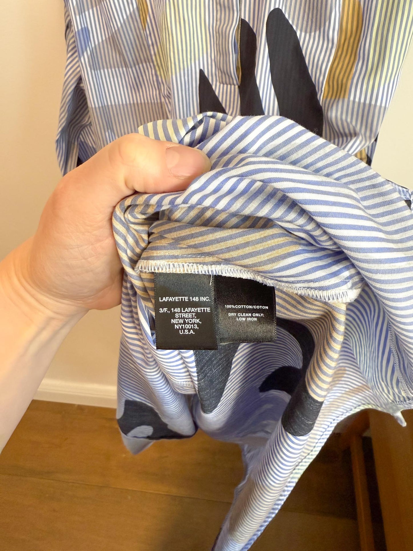 Lafayette 148 Pinstriped Shirt Dress with Abstract Print (Size M)
