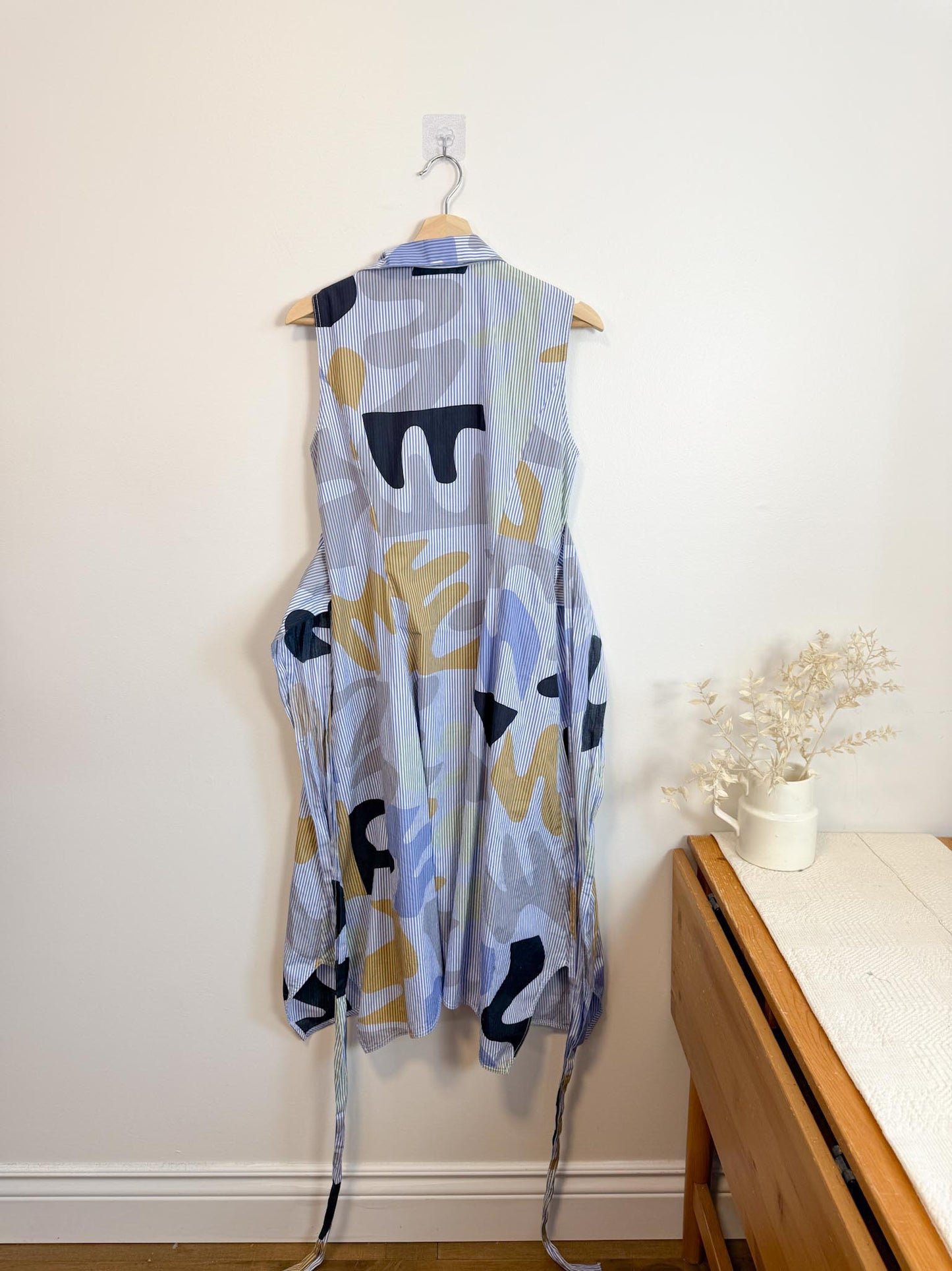 Lafayette 148 Pinstriped Shirt Dress with Abstract Print (Size M)