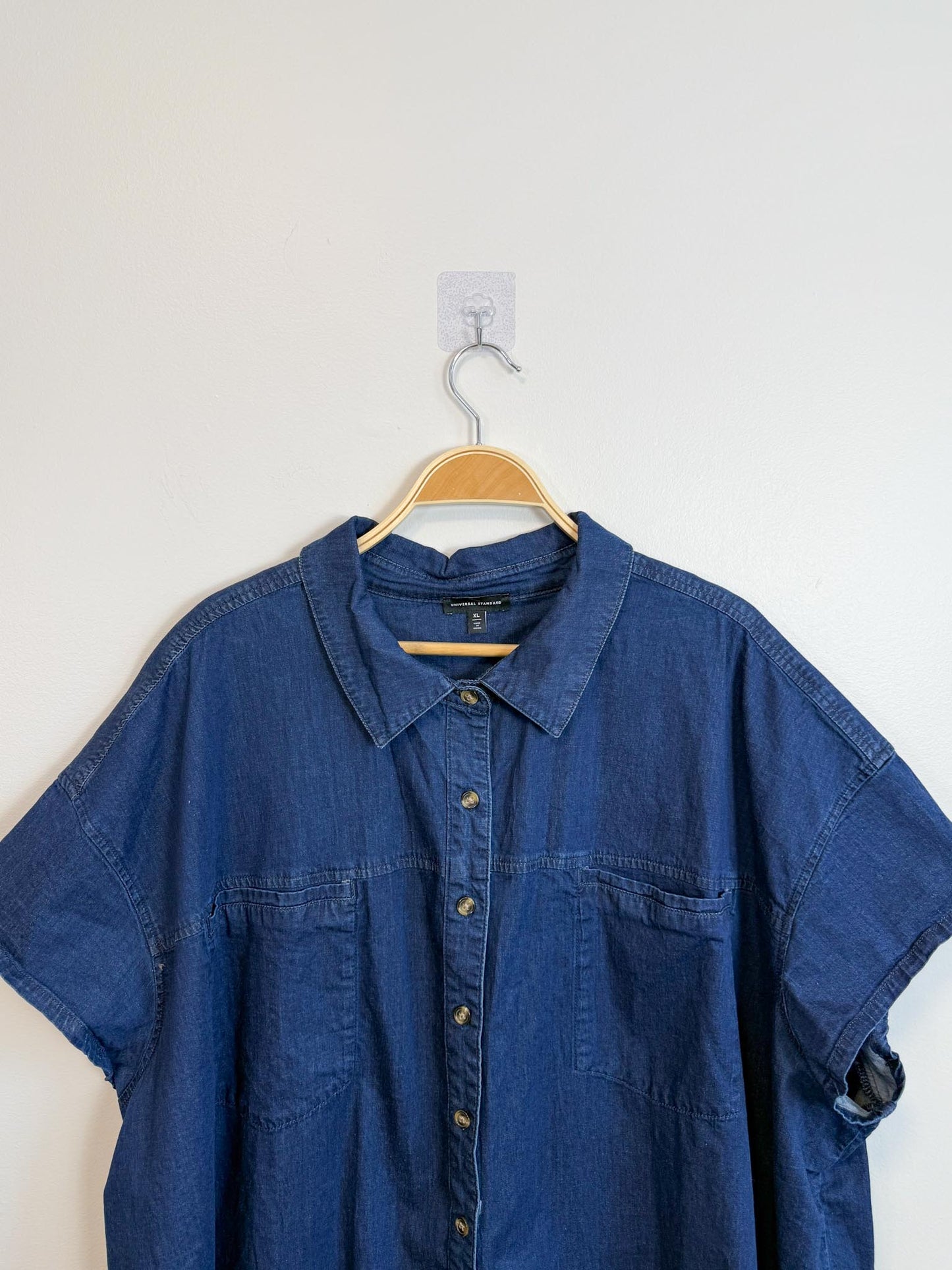 Universal Standard Chambray Shirt Dress in Dark Wash (Size XL)