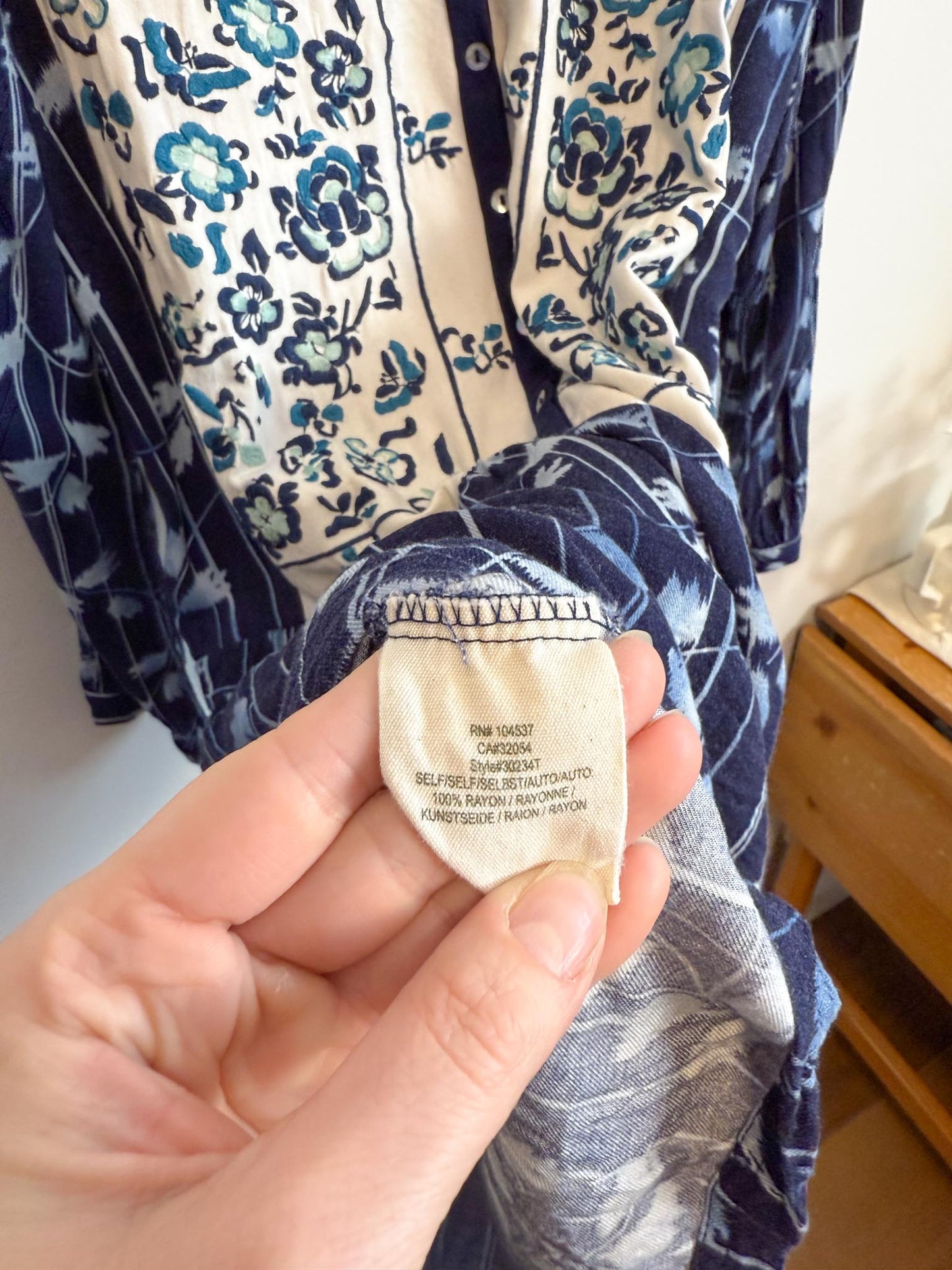 Anthropologie Embroidered Floral Tunic Dress in Blue (Size S)