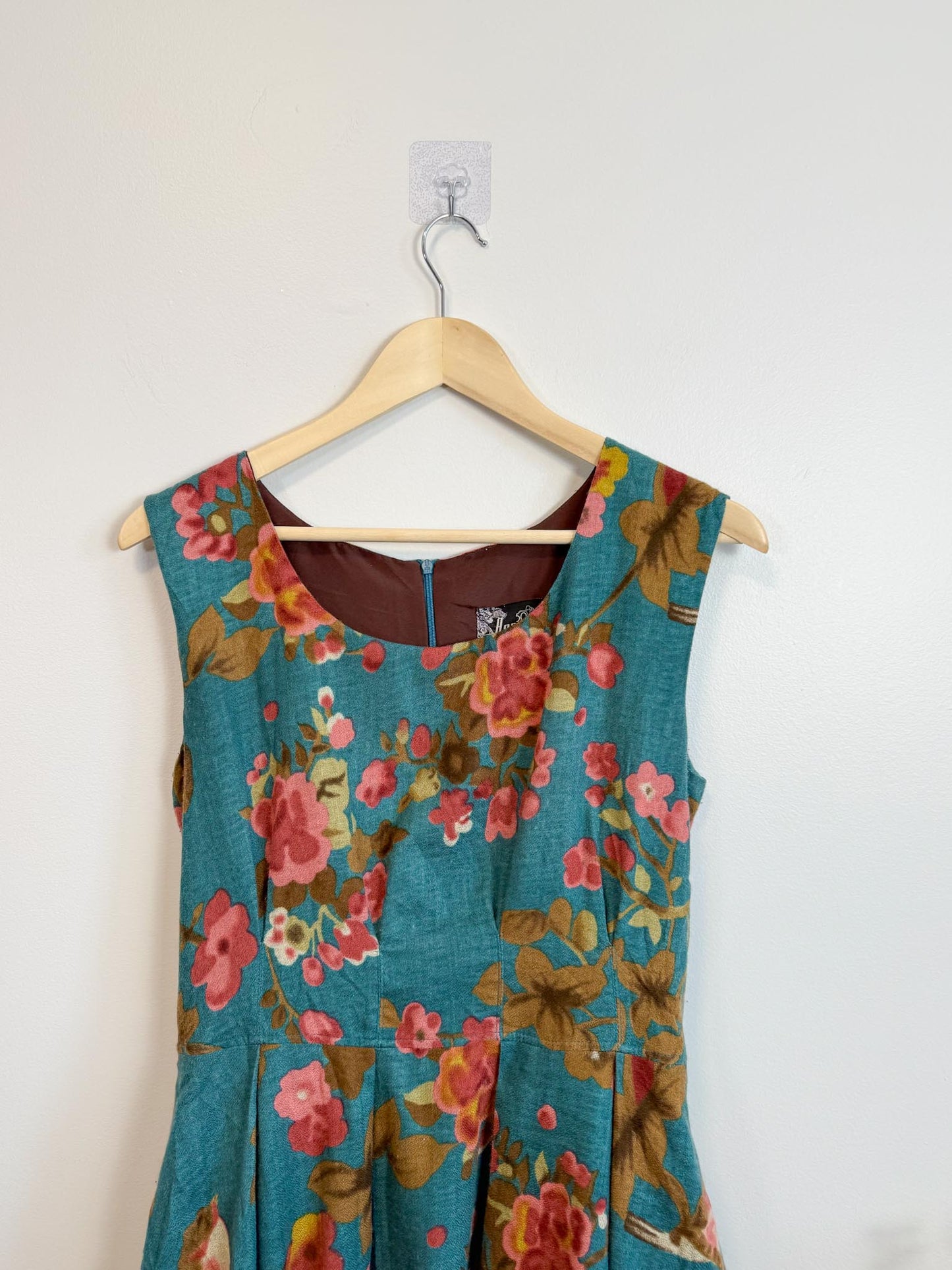 Annie 50 Canadian Made Floral Mini Dress in Teal/Pink (Size M)