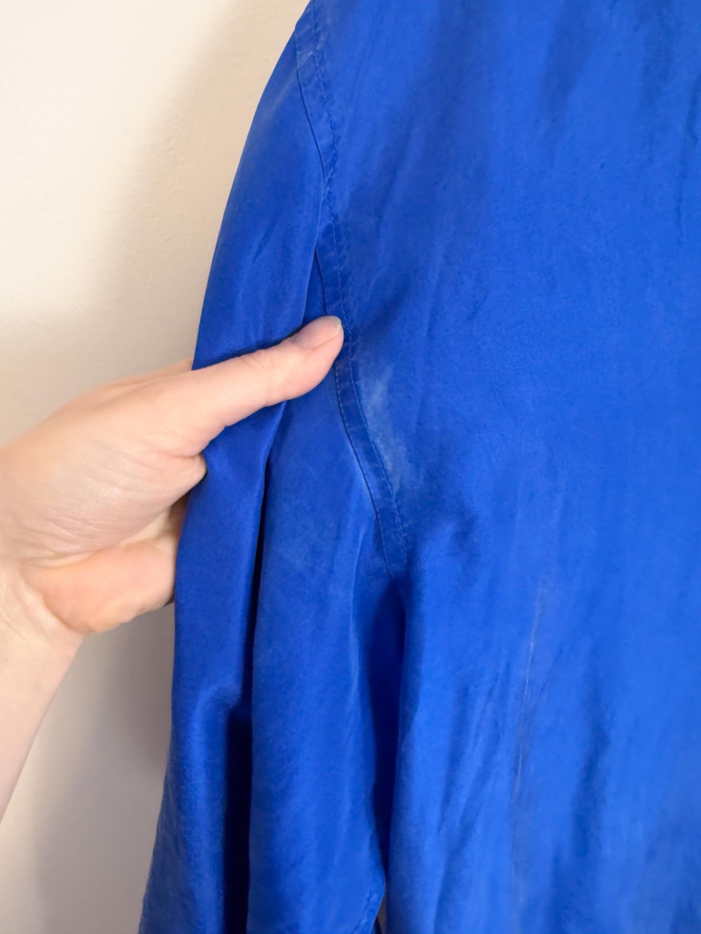 Vintage Silk Long Blouse in Royal Blue (Size M/L)