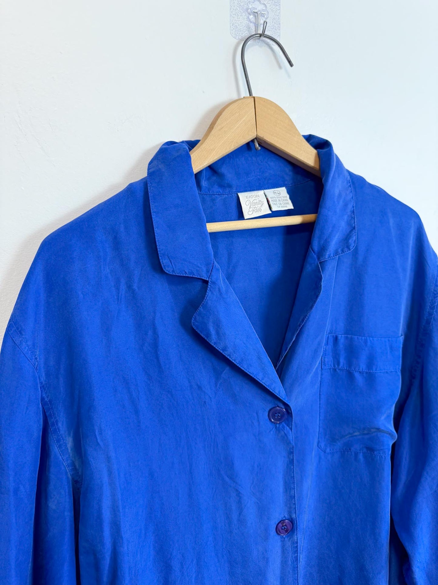 Vintage Silk Long Blouse in Royal Blue (Size M/L)