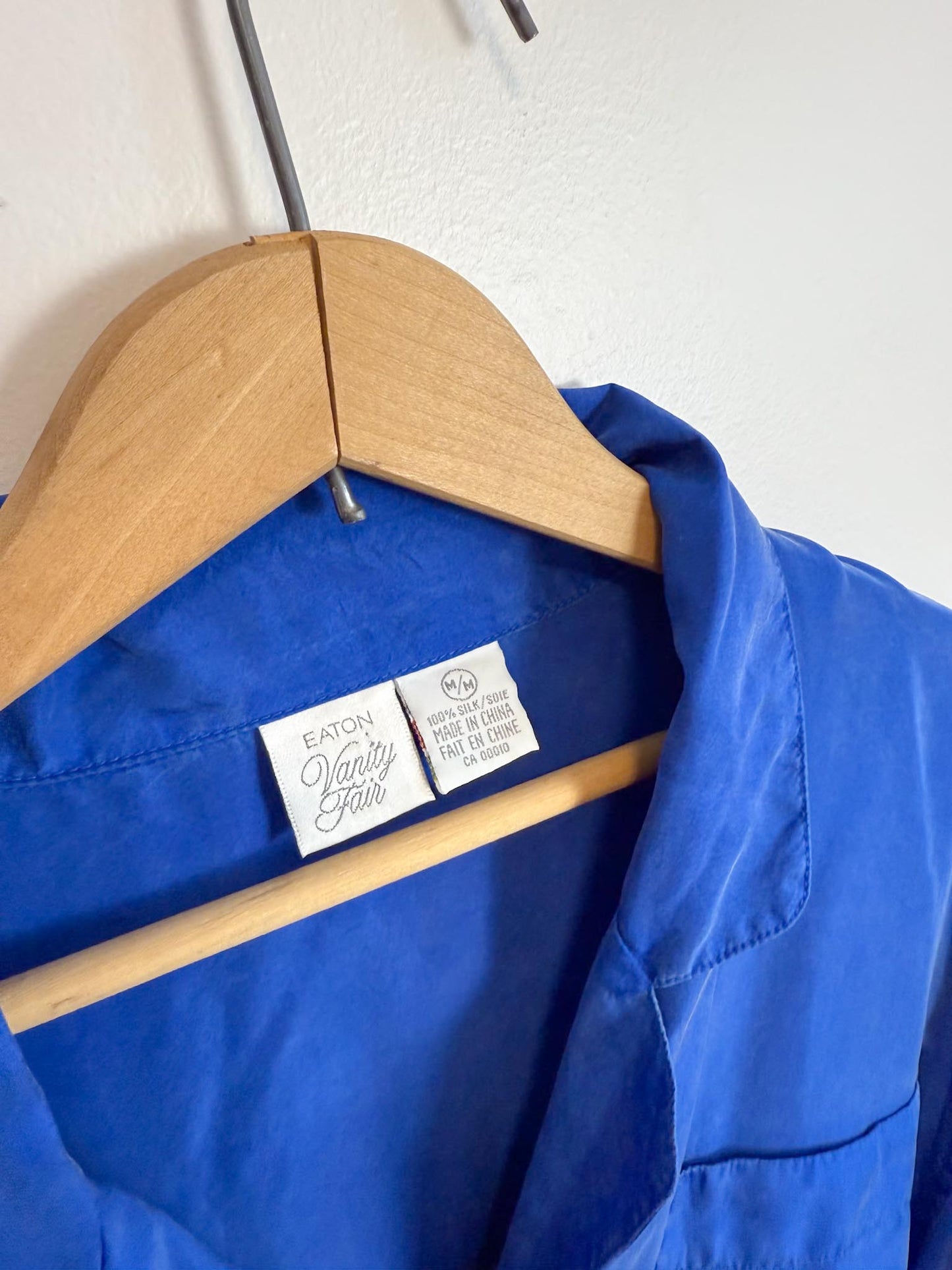 Vintage Silk Long Blouse in Royal Blue (Size M/L)