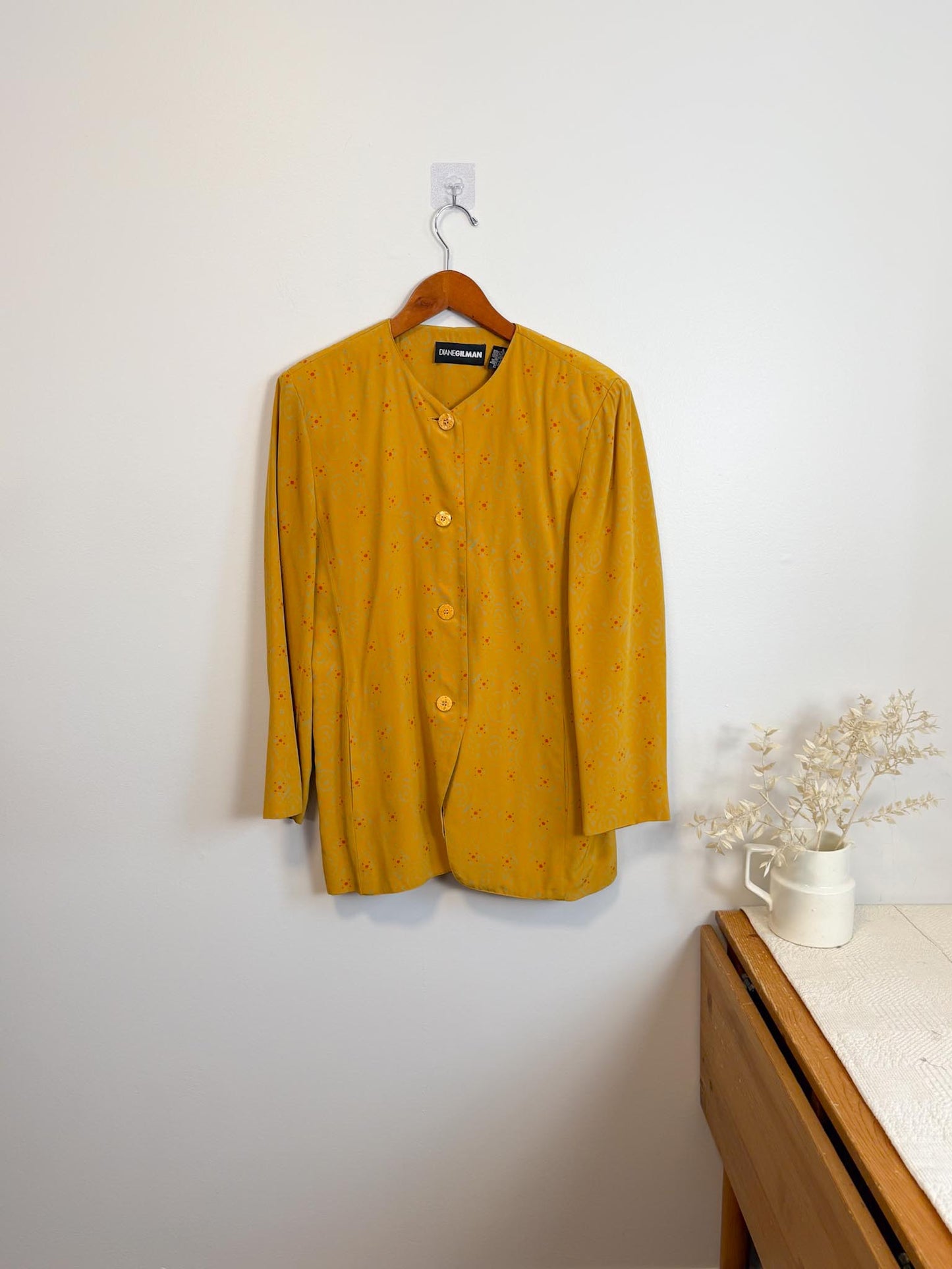 Vintage Silk Blazer in Mustard Print (Size S/M)