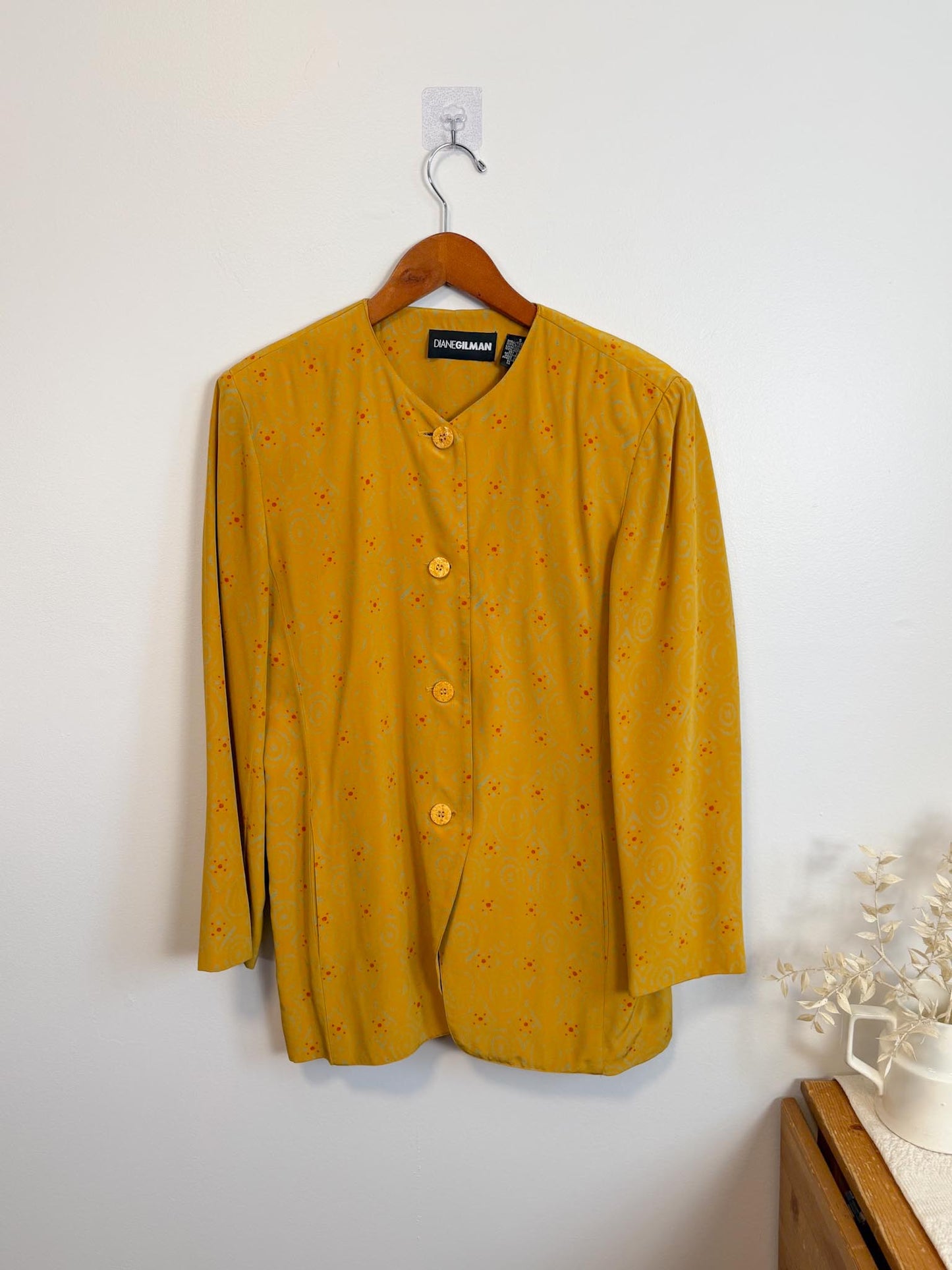 Vintage Silk Blazer in Mustard Print (Size S/M)