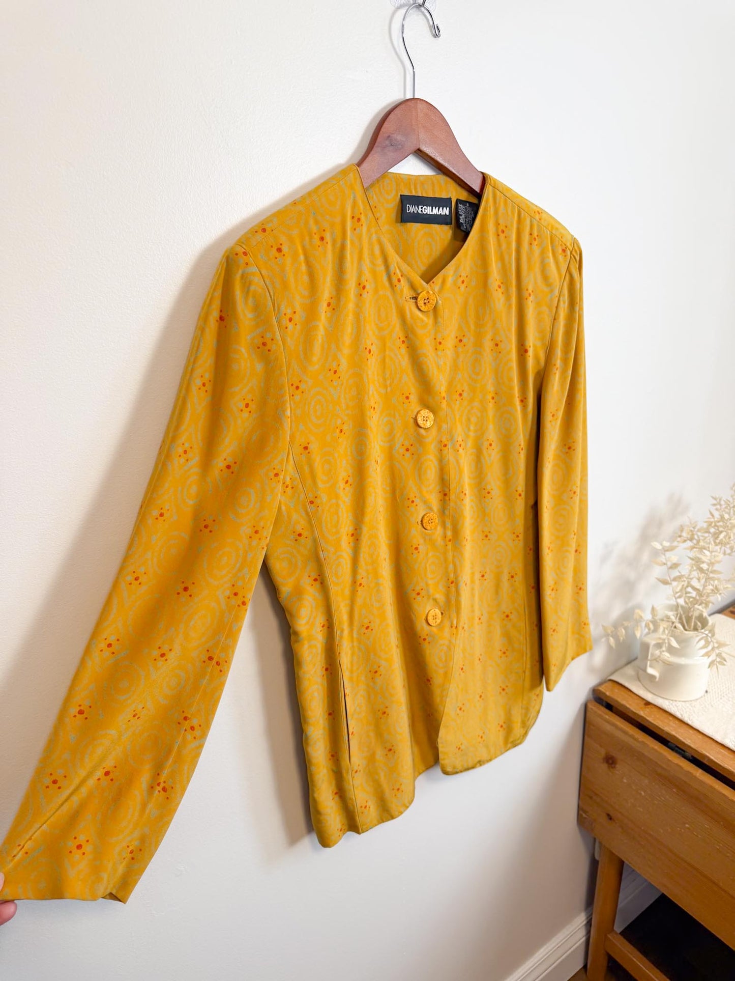 Vintage Silk Blazer in Mustard Print (Size S/M)