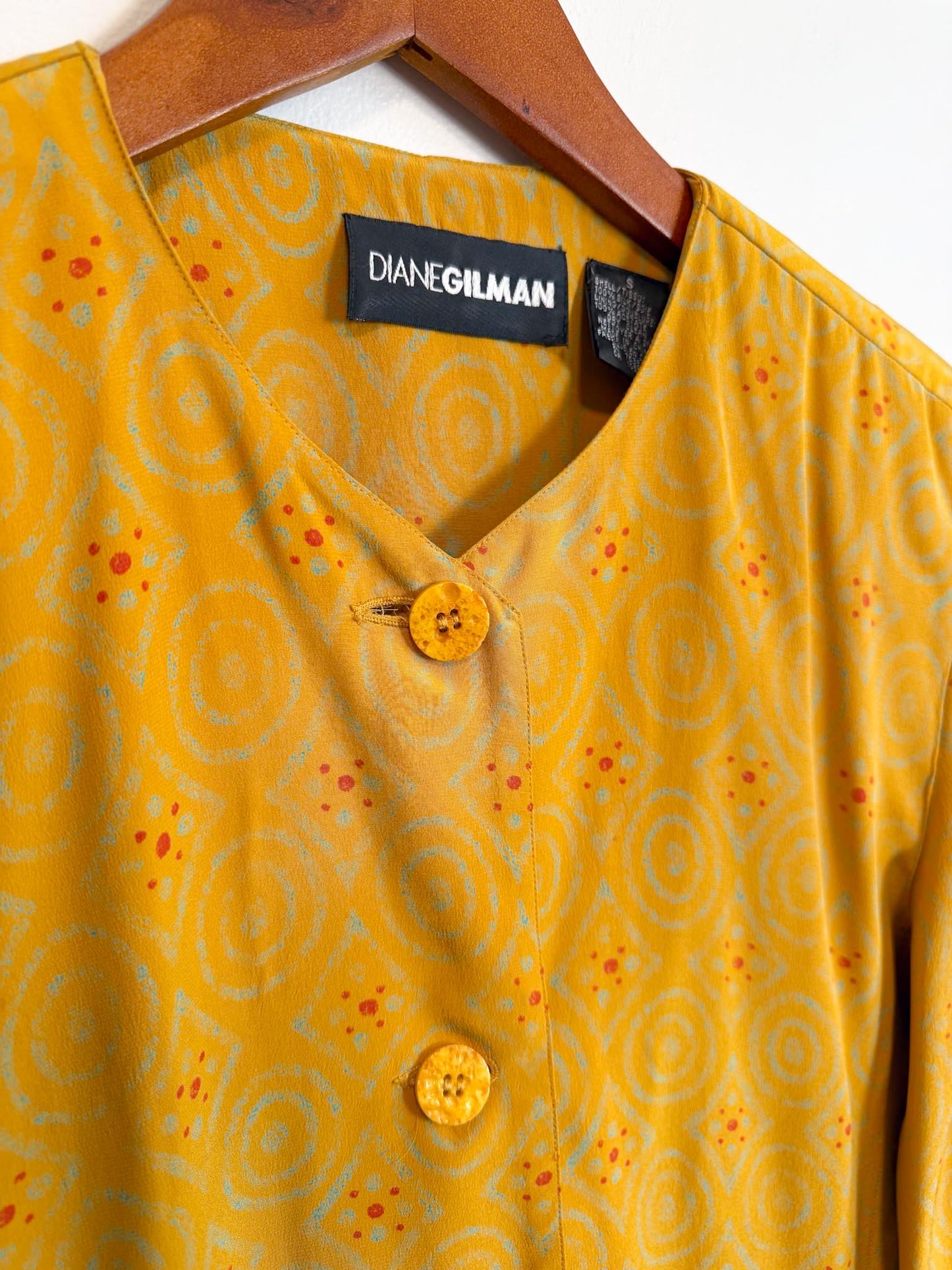 Vintage Silk Blazer in Mustard Print (Size S/M)
