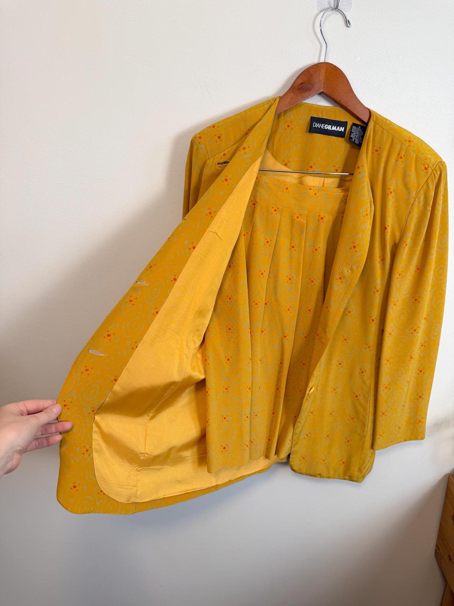 Vintage Silk Blazer in Mustard Print (Size S/M)