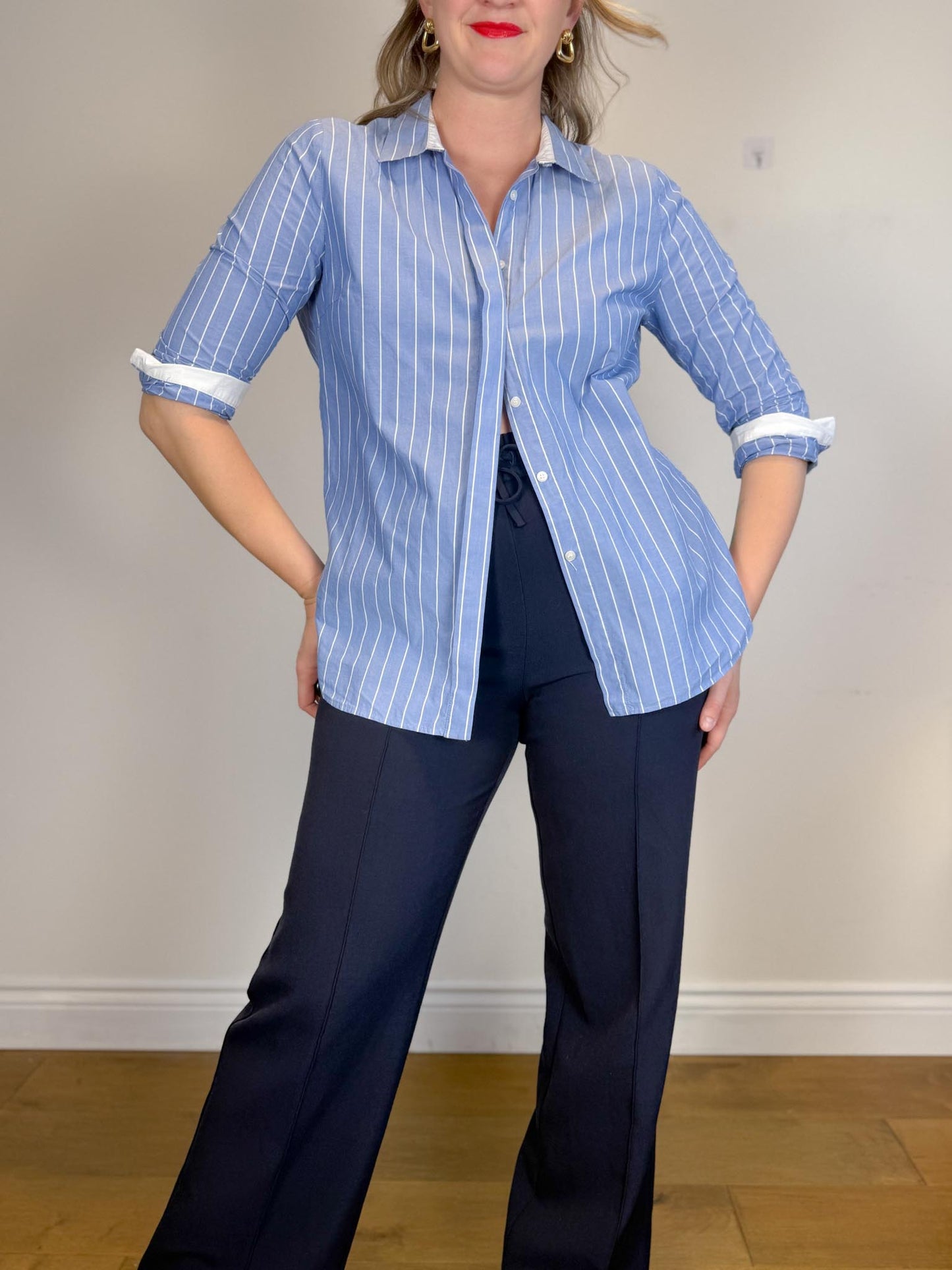 By Malene Birger Designer "Brigitta Blouse in Blue/White Stripe" (Size M)