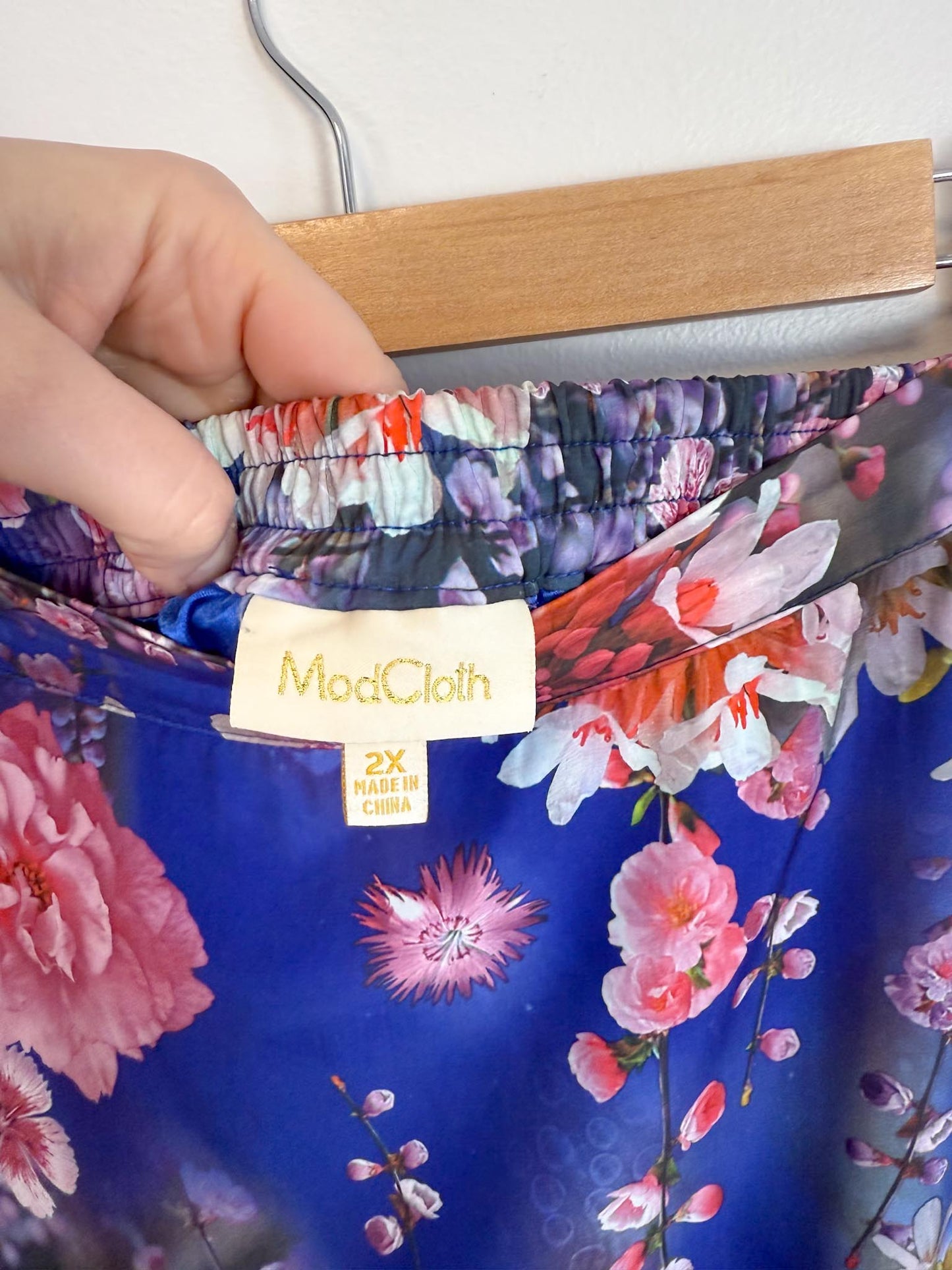 Modcloth Floral Skirt in Blue/Pink (Size 2X)