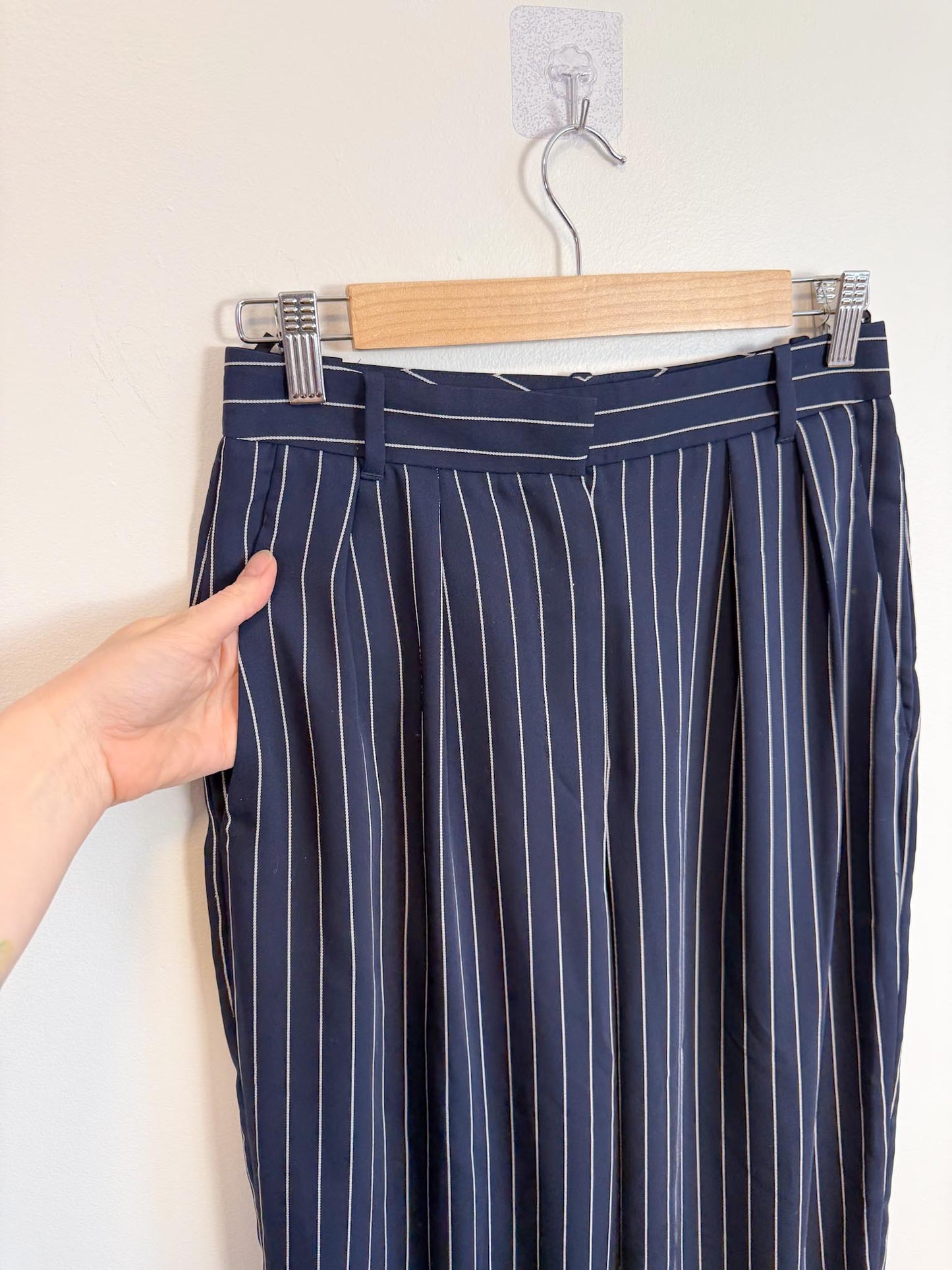 Babaton Pinstriped "Modesto Trousers in Navy/White" (Size 6)