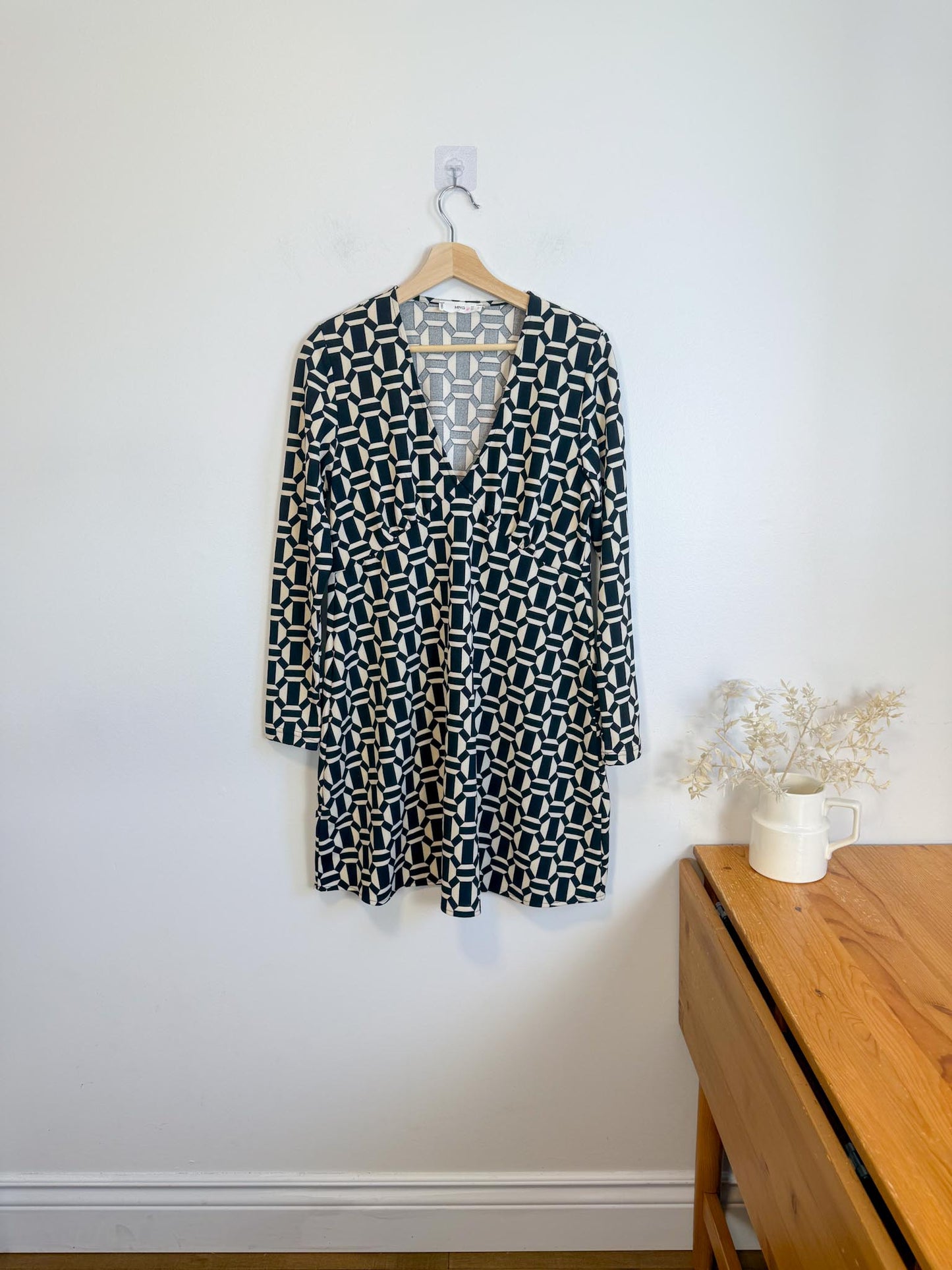 Mango Geometric Print Dress in Black/White (Size L)