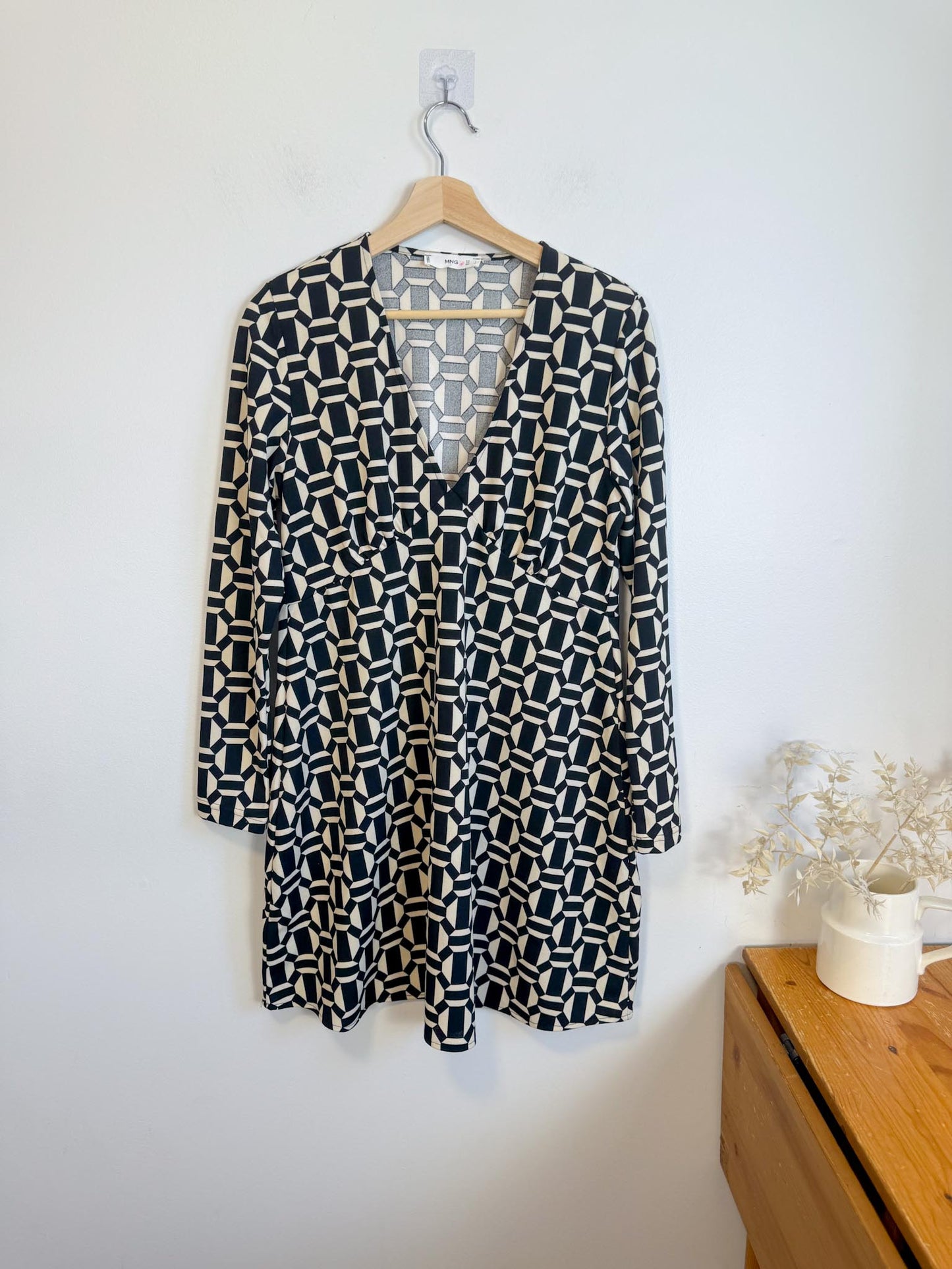 Mango Geometric Print Dress in Black/White (Size L)
