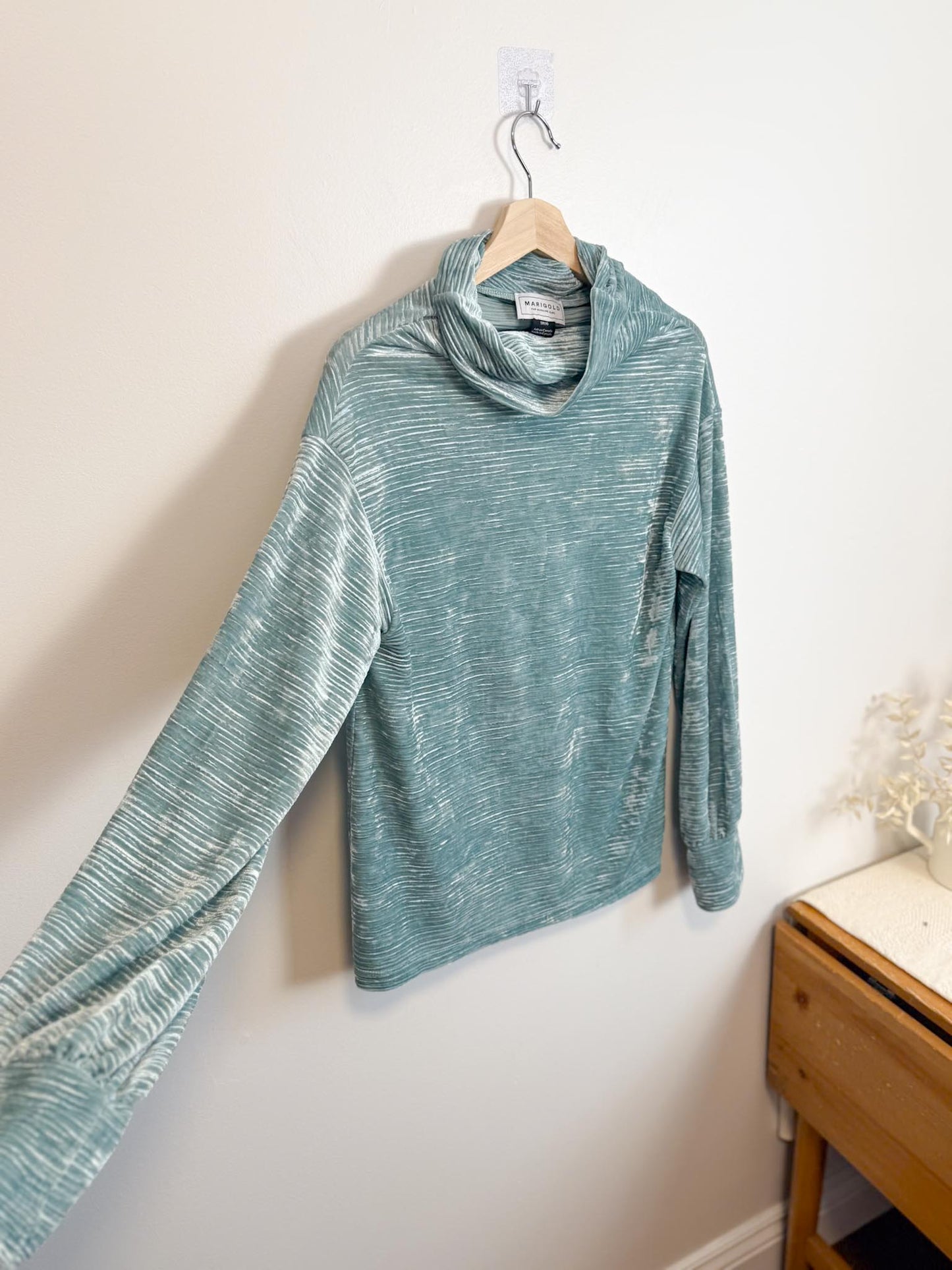 Marigold Slow Fashion Velvet Mockneck Top in Teal (Size XS/S)