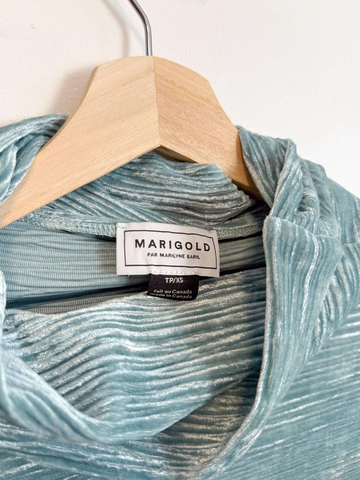 Marigold Slow Fashion Velvet Mockneck Top in Teal (Size XS/S)