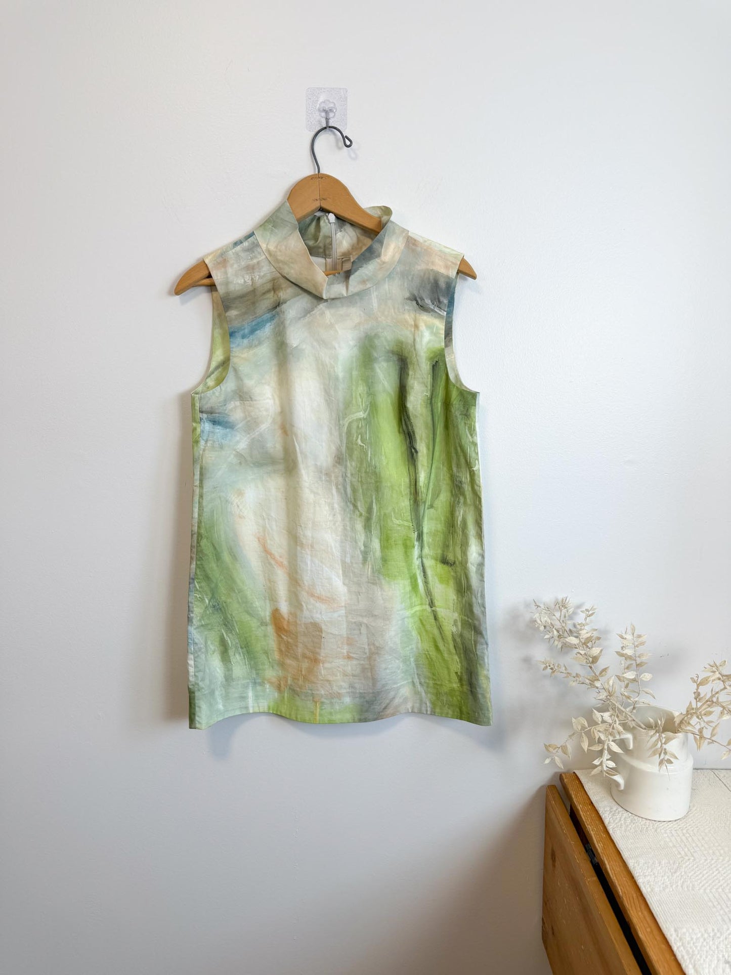 COS Mockneck Sleeveless Top in Blue/Green Watercolour Print (Size 6)